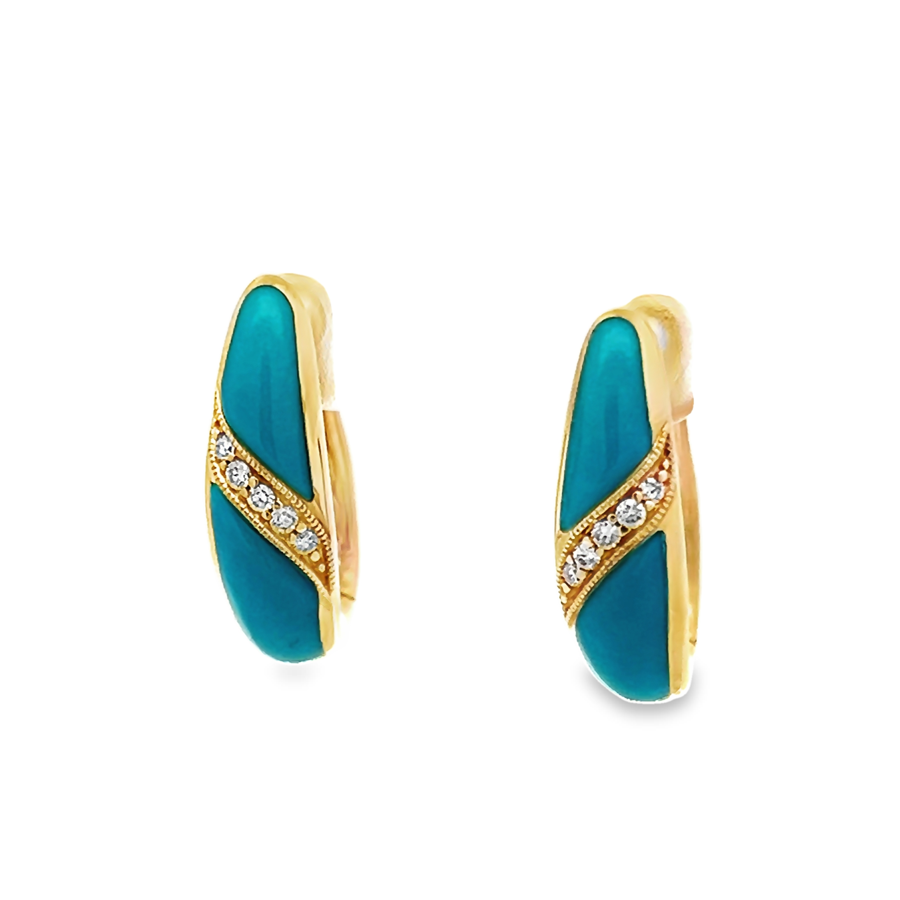 14k Yellow Gold Turquoise And Diamond Earrings