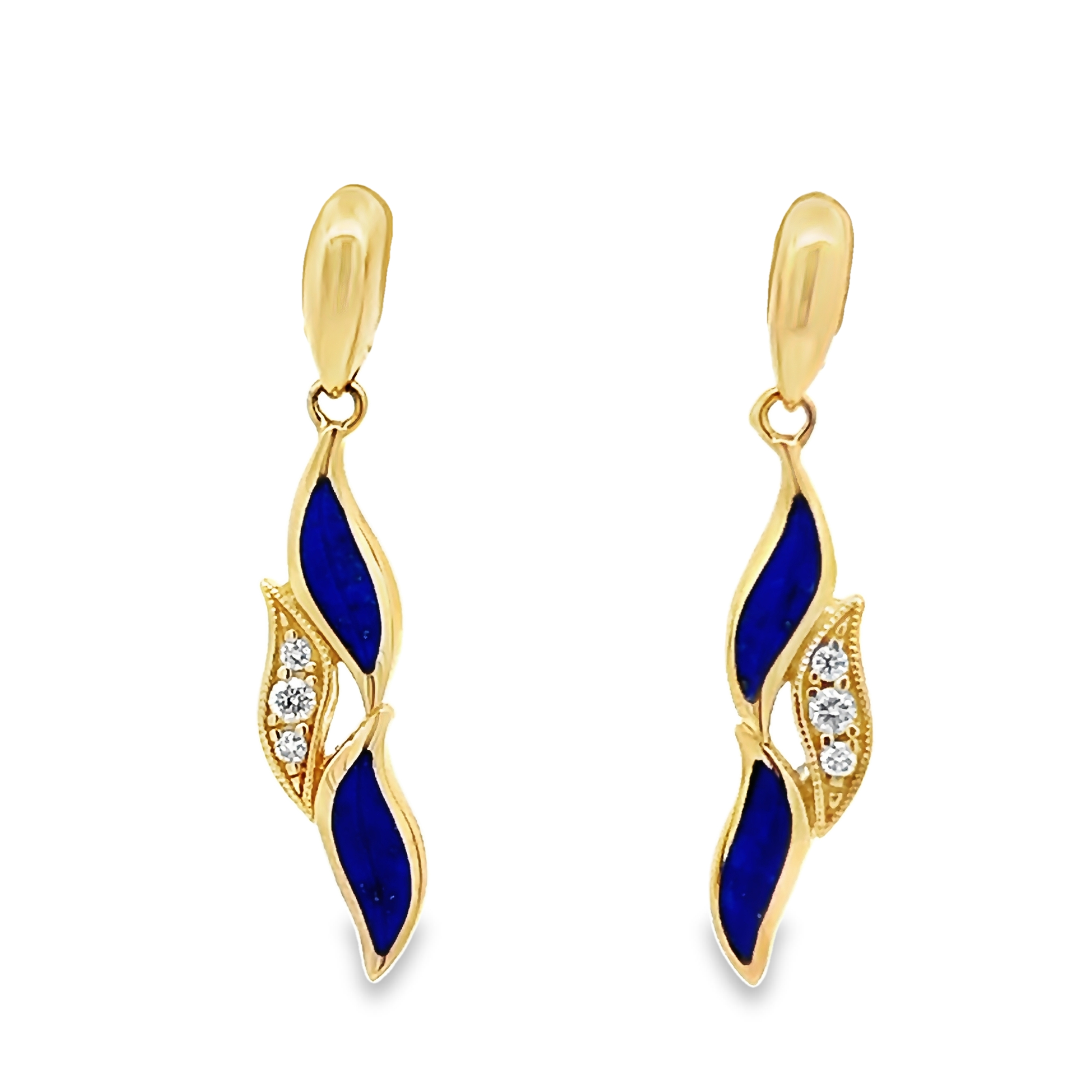 14k Yellow Gold Lapis Lazuli And Diamond Earrings