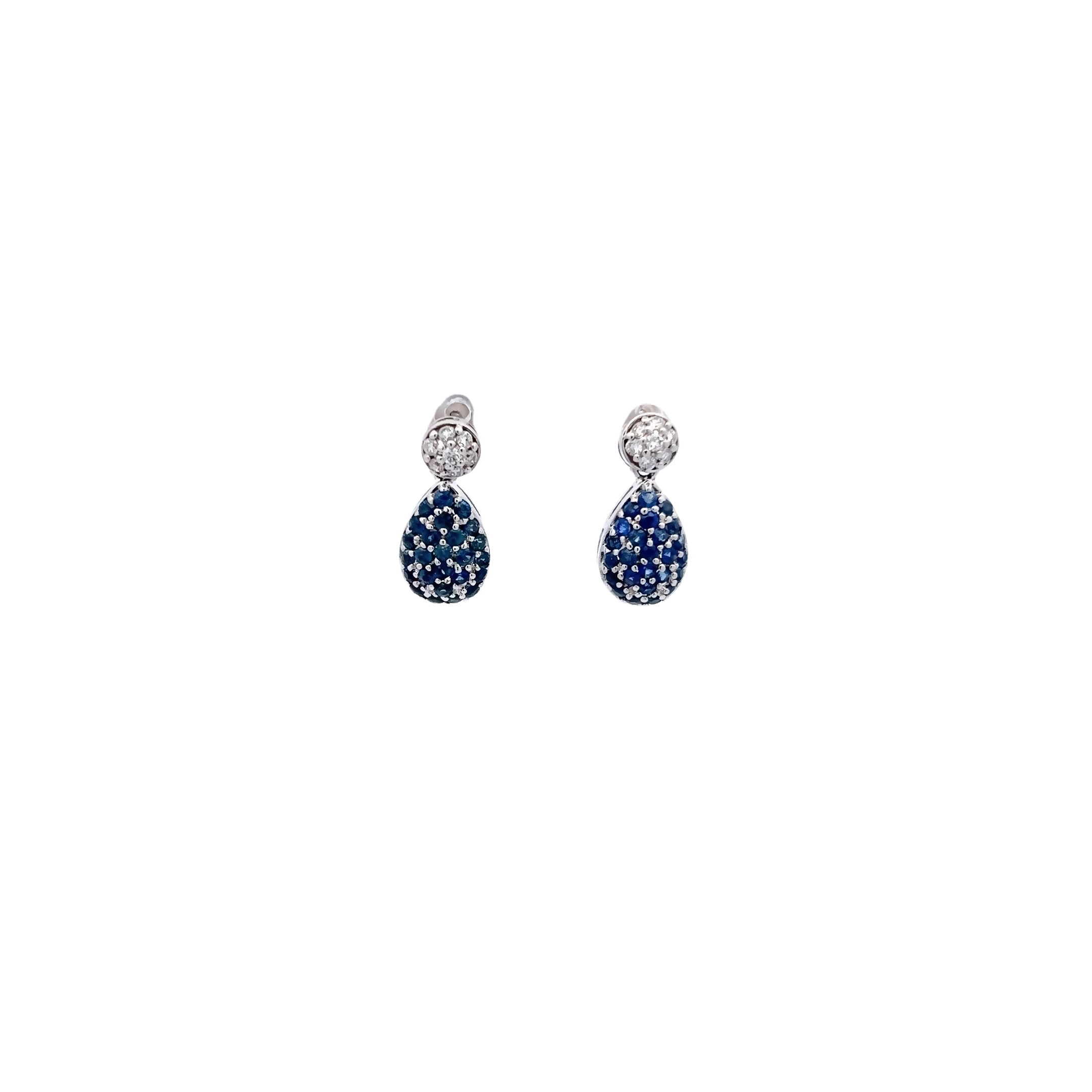 14 Karat White Gold Earrings With 50=1.30 Total Weight Round Mixed Cut Sapphires And 14=0.20 Total Weight Round Brilliant G Vs Diamonds