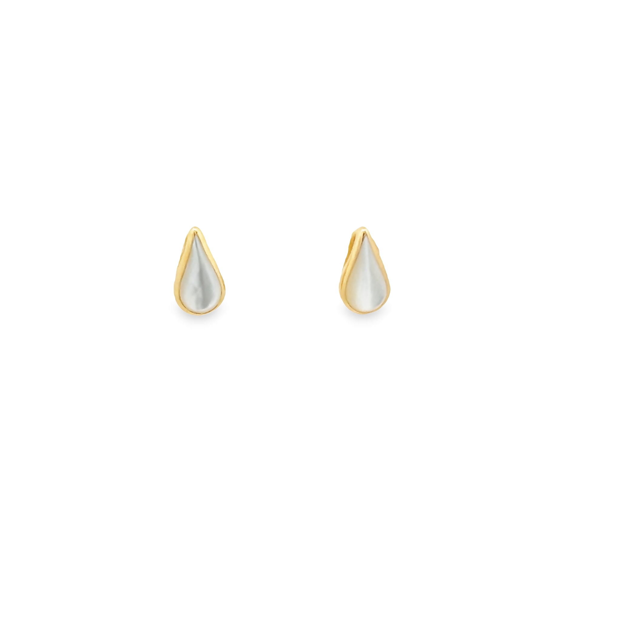 14 Karat Yellow Gold Stud Earrings With White Mother Of Pearl Inlay.