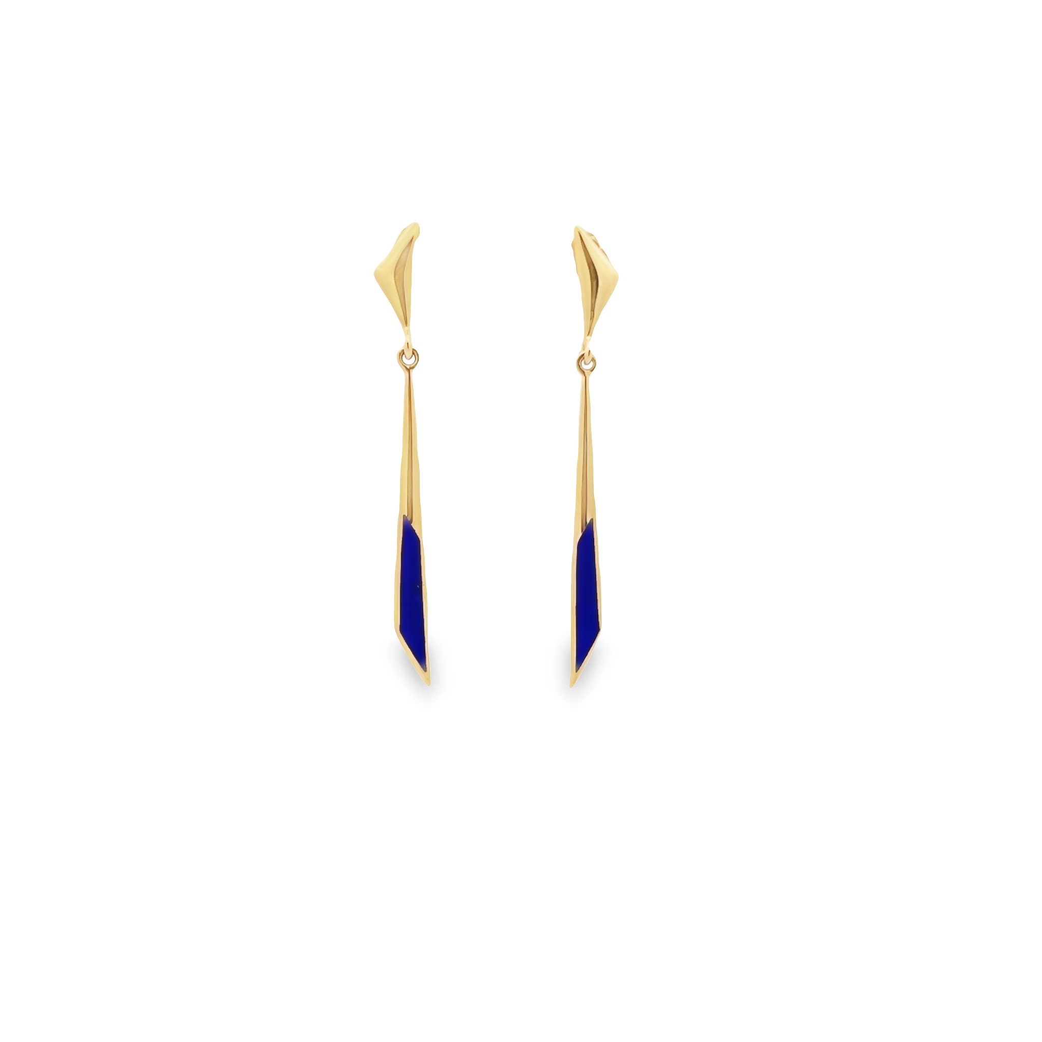 14 Karat Yellow Gold Dangle Earrings With Lapis Lazuli Inlay