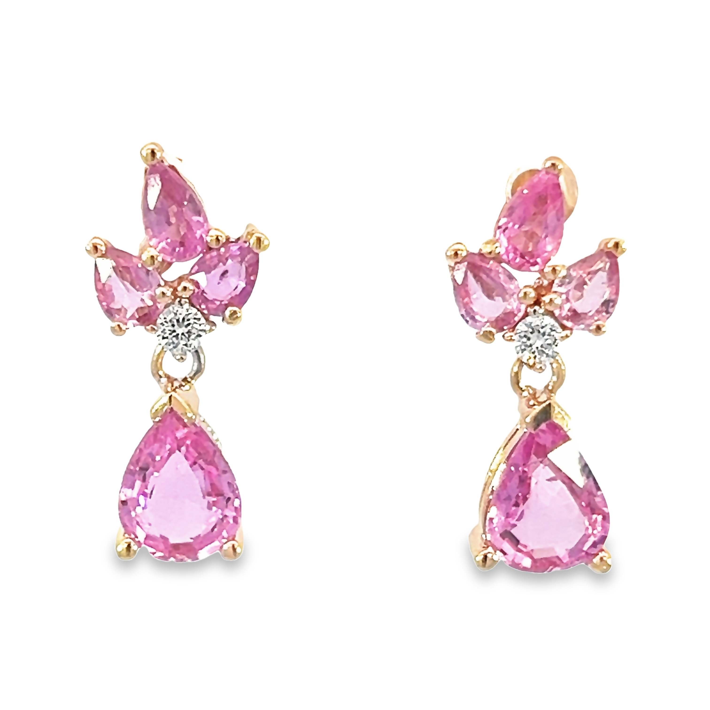 14k Rose Gold Pink Sapphire Drop Earrings