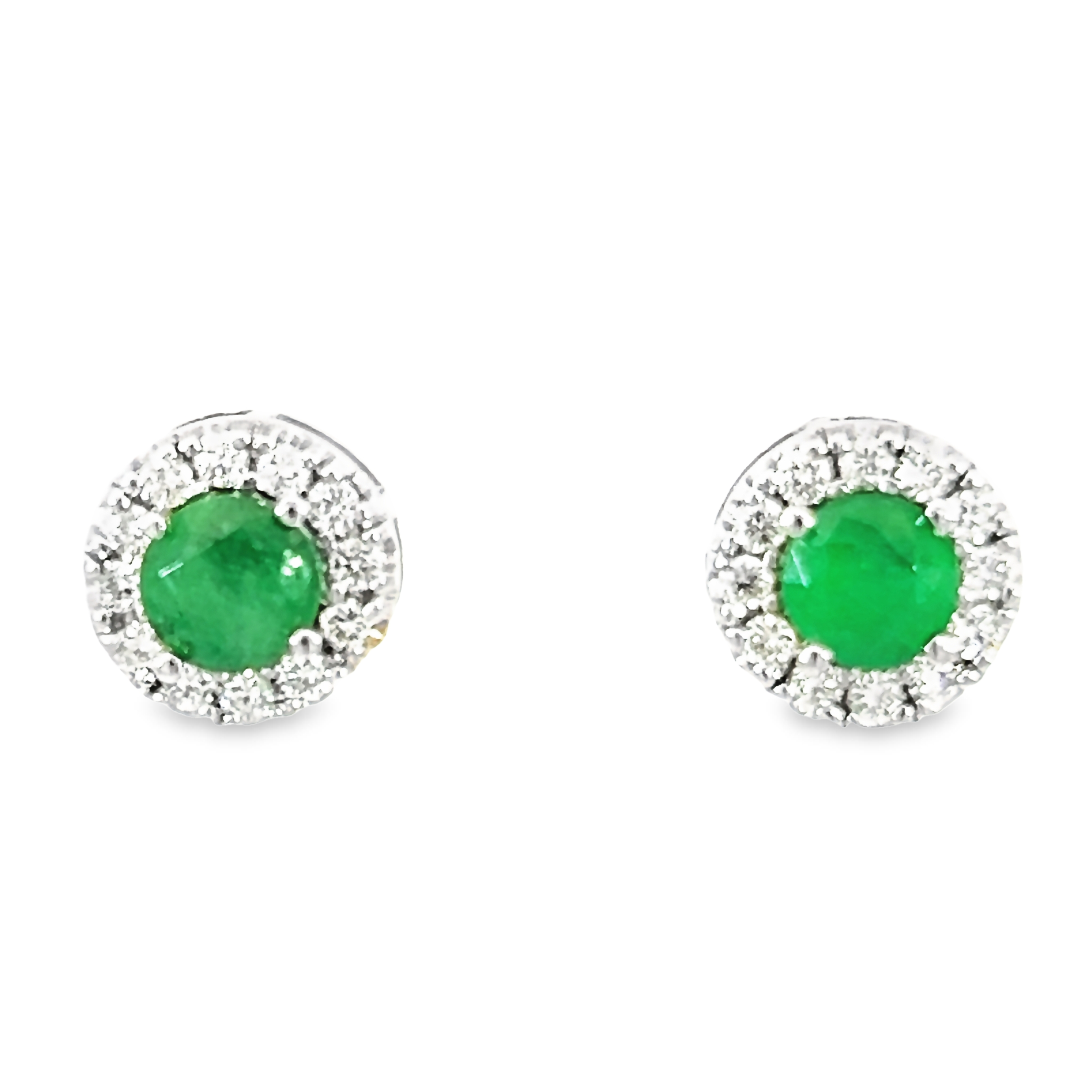 14k White Gold Emerald Halo Stud Earrings