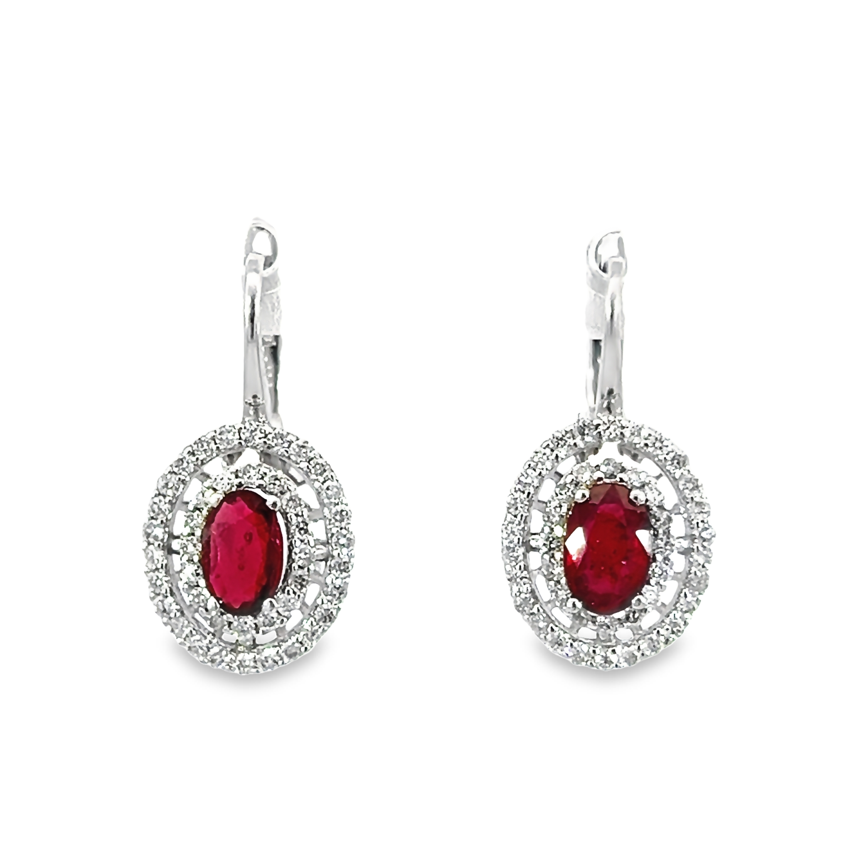 14k White Gold Diamond And Ruby Earrings