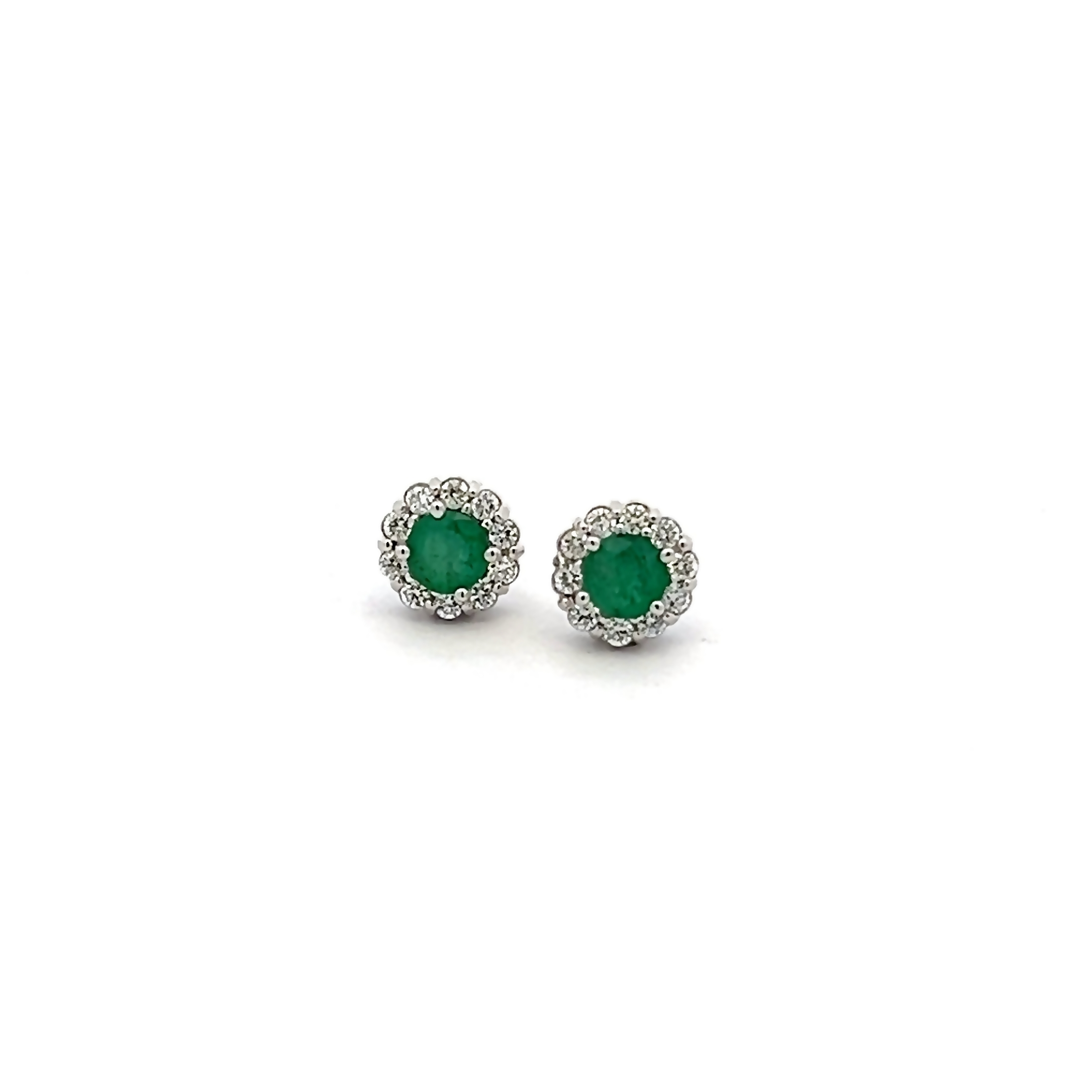 14k White Gold Emerald Halo Stud Earrings
