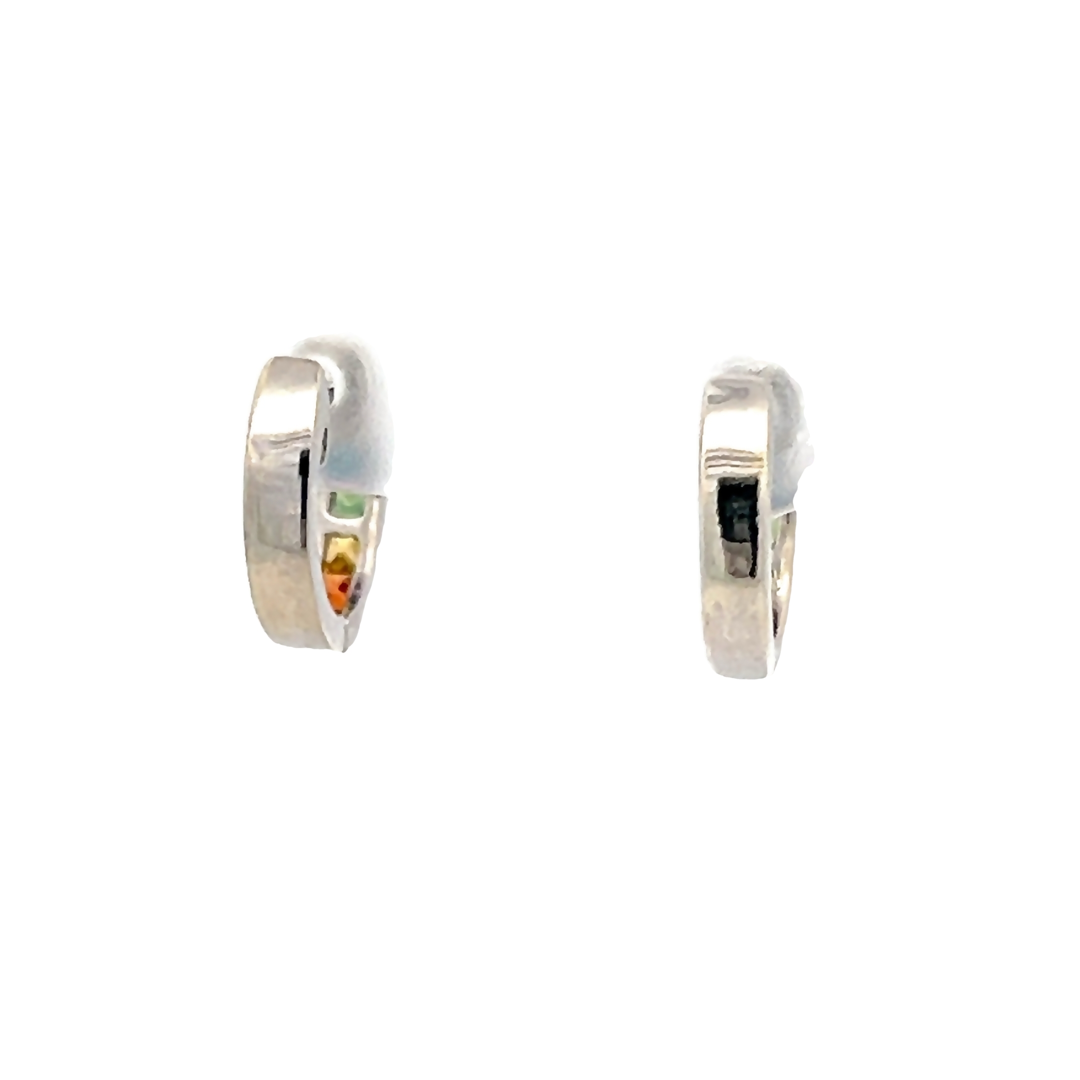 14k White Gold Multi-colored Sapphire Hoop Earrings