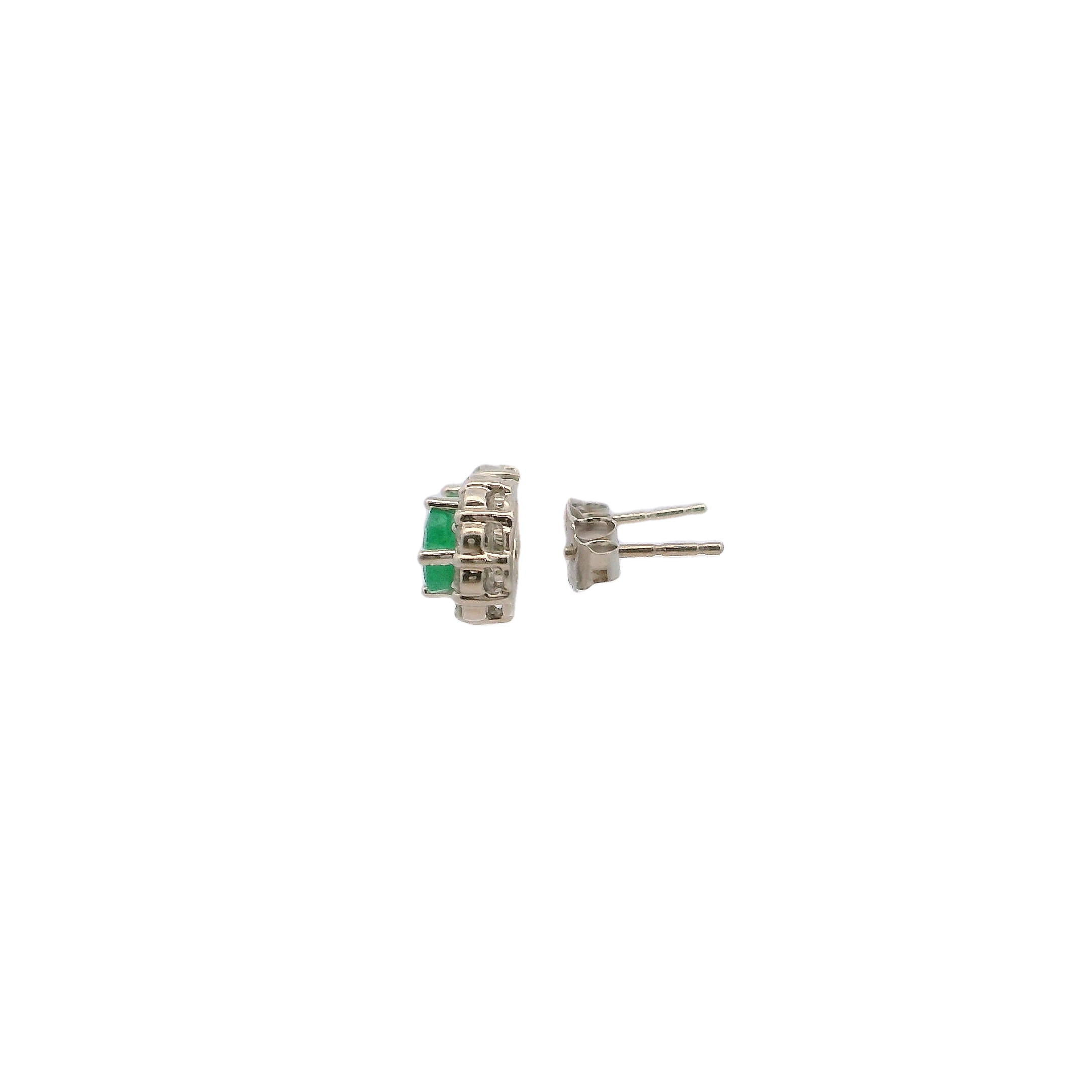 14k White Gold Emerald Halo Stud Earrings