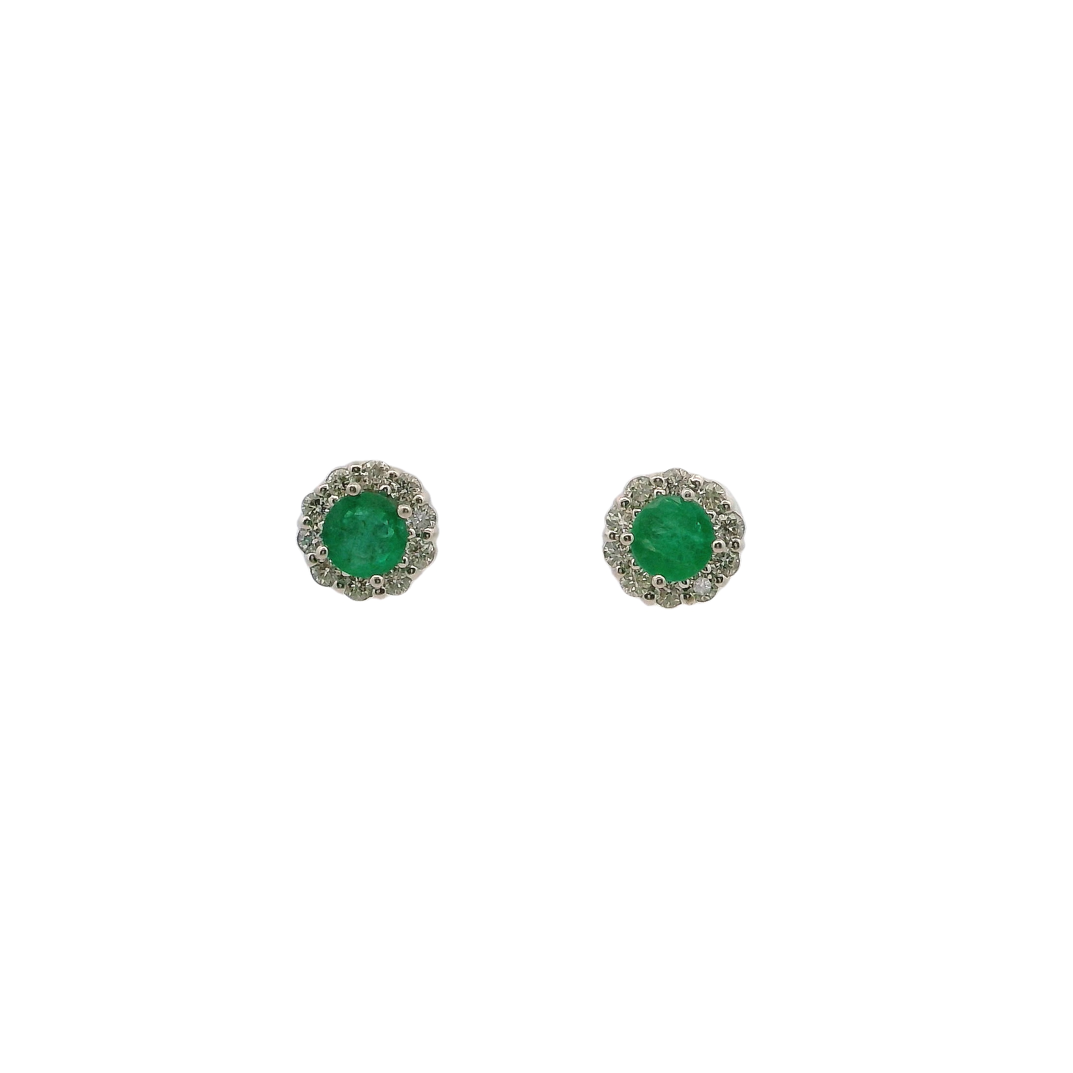 14k White Gold Emerald Halo Stud Earrings