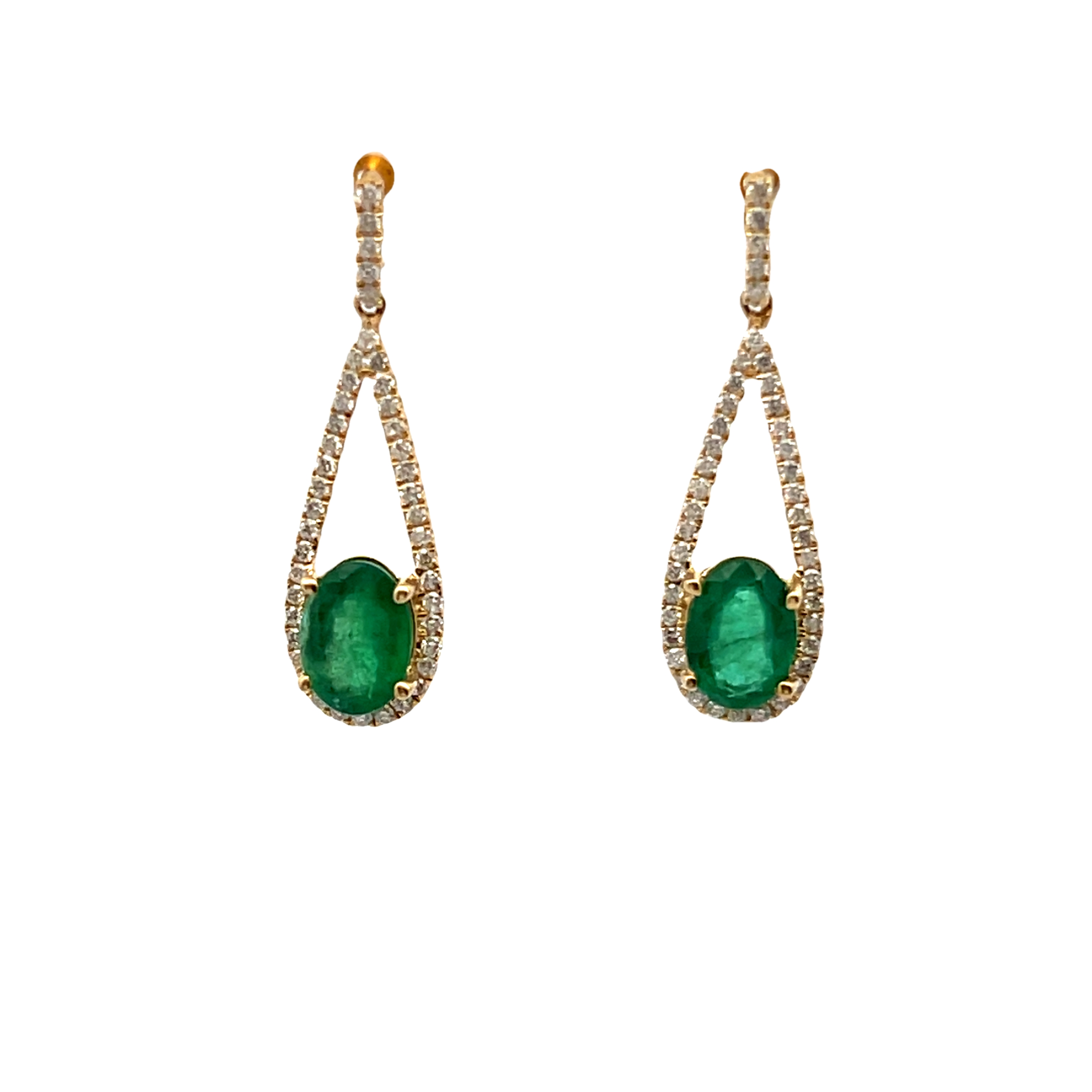 14k Yellow Gold Emerald And Diamond Earrings