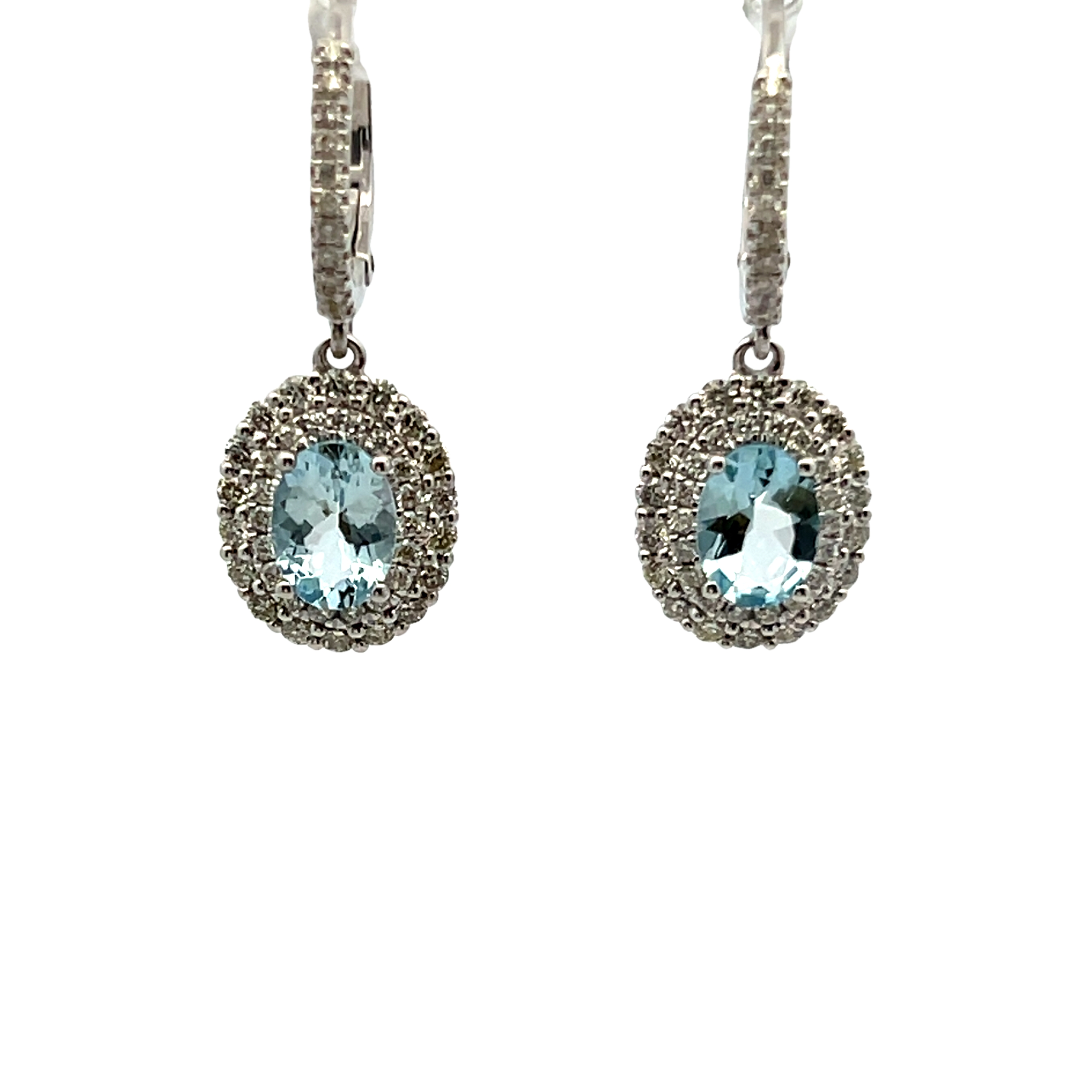14k White Gold Aquamarine And Diamond Earrings