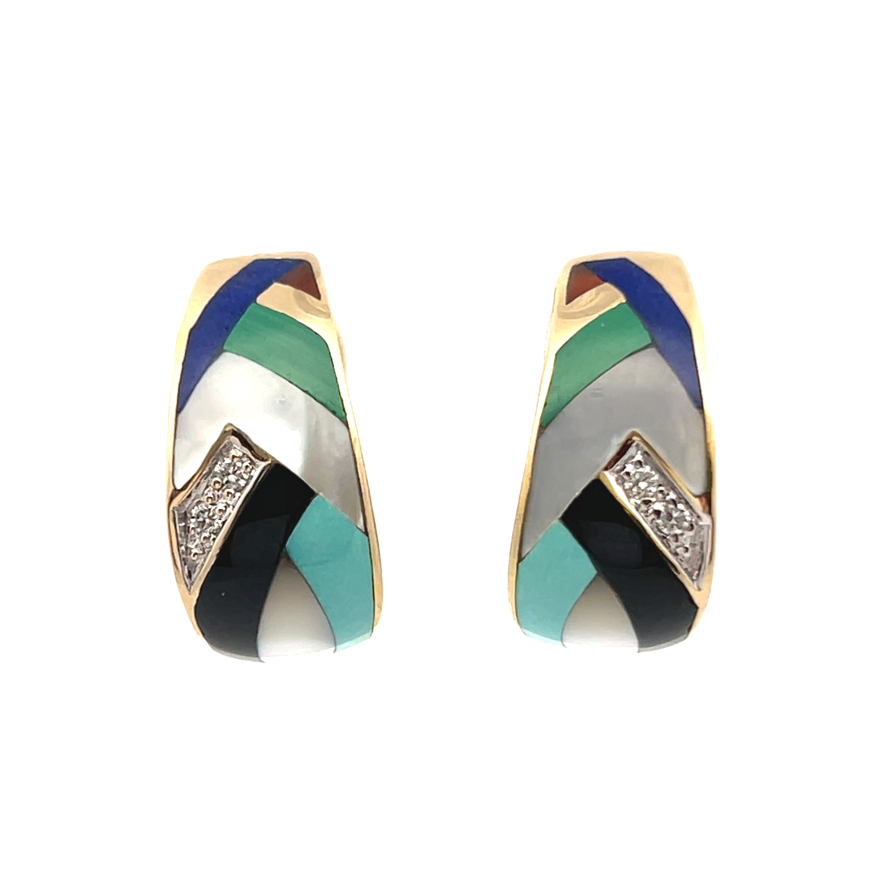 14k Yellow Gold Gemstone And Diamond Earrings