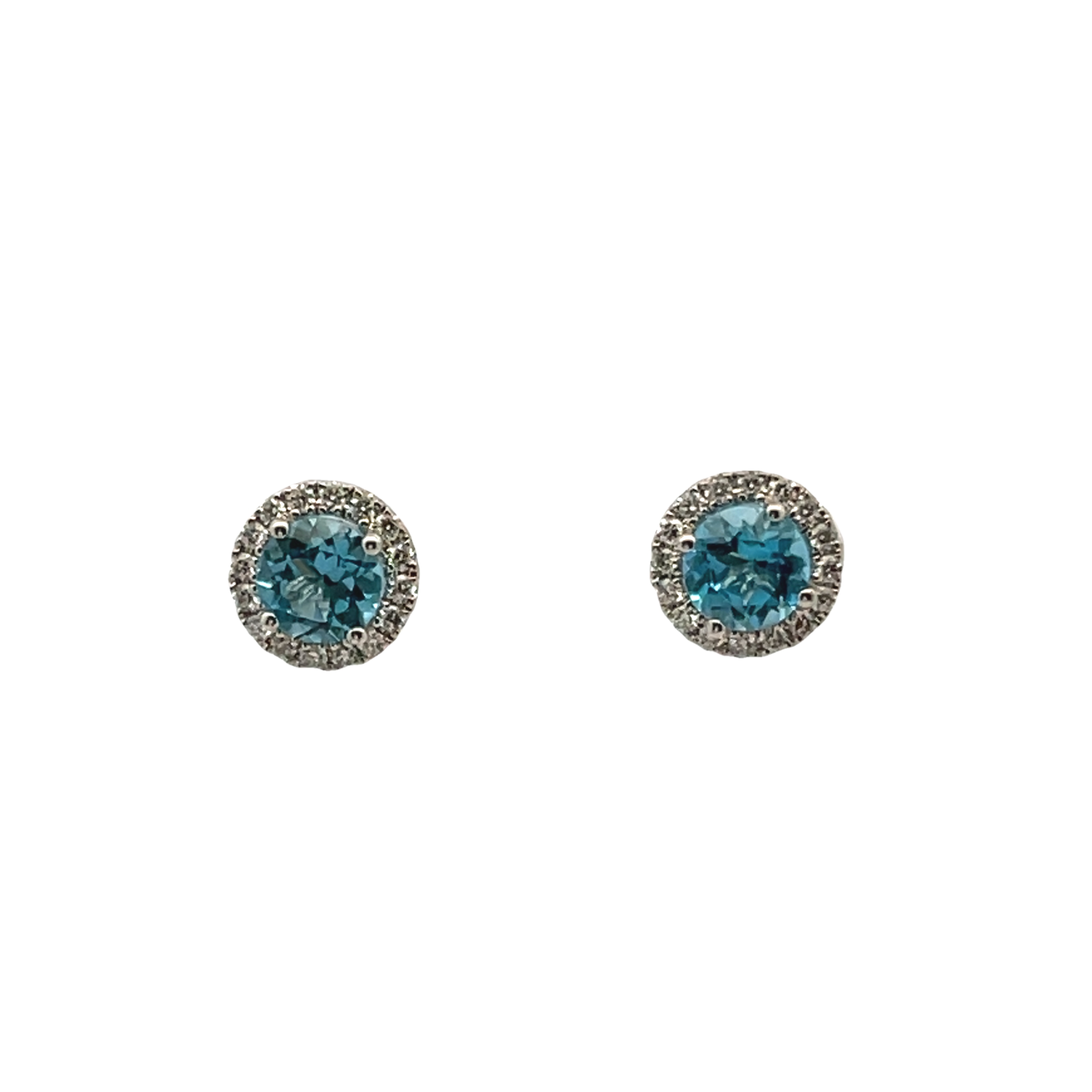 18k White Gold Blue Topaz And Diamond Stud Earrings