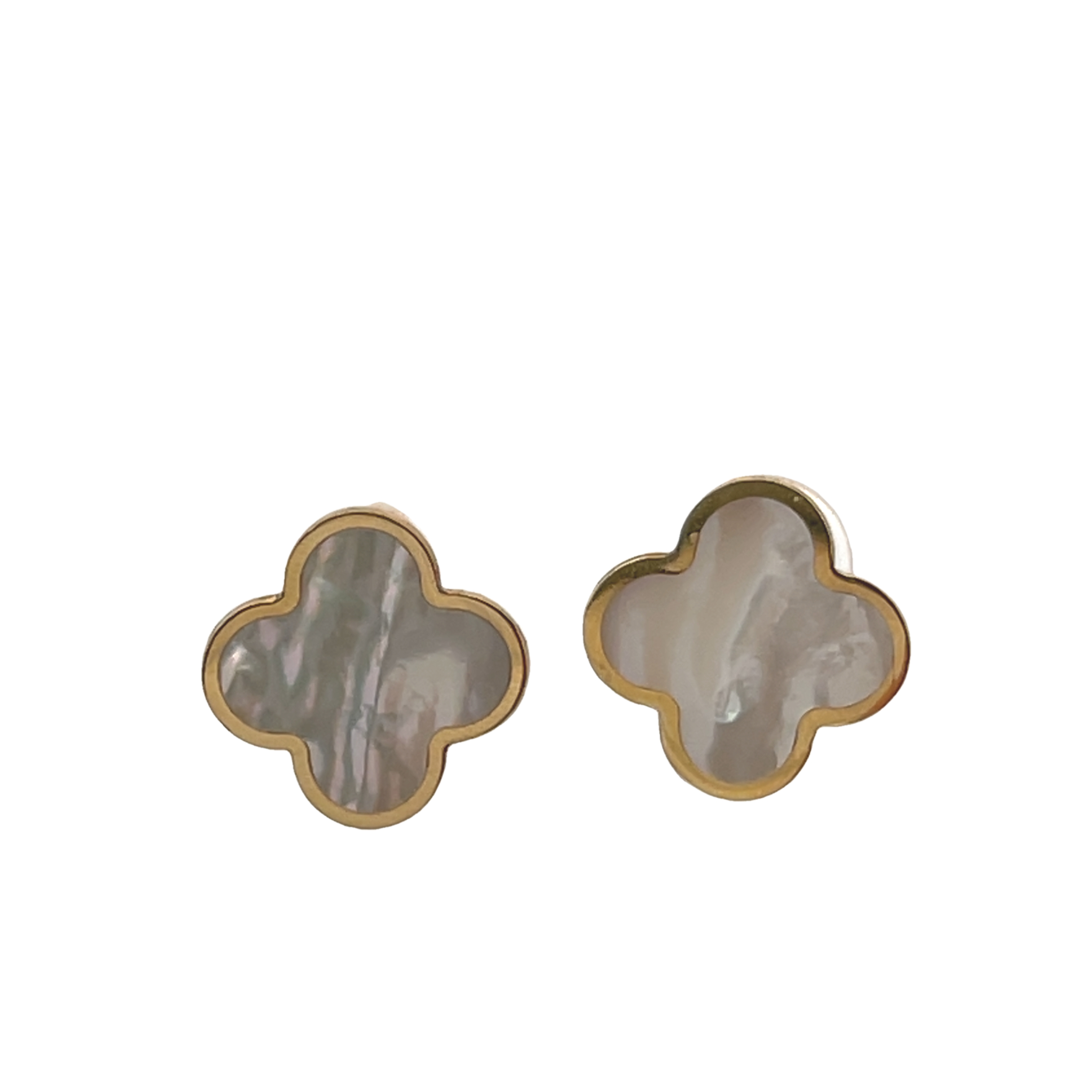 14k Yellow Gold Mother Of Pearl Clover Stud Earrings