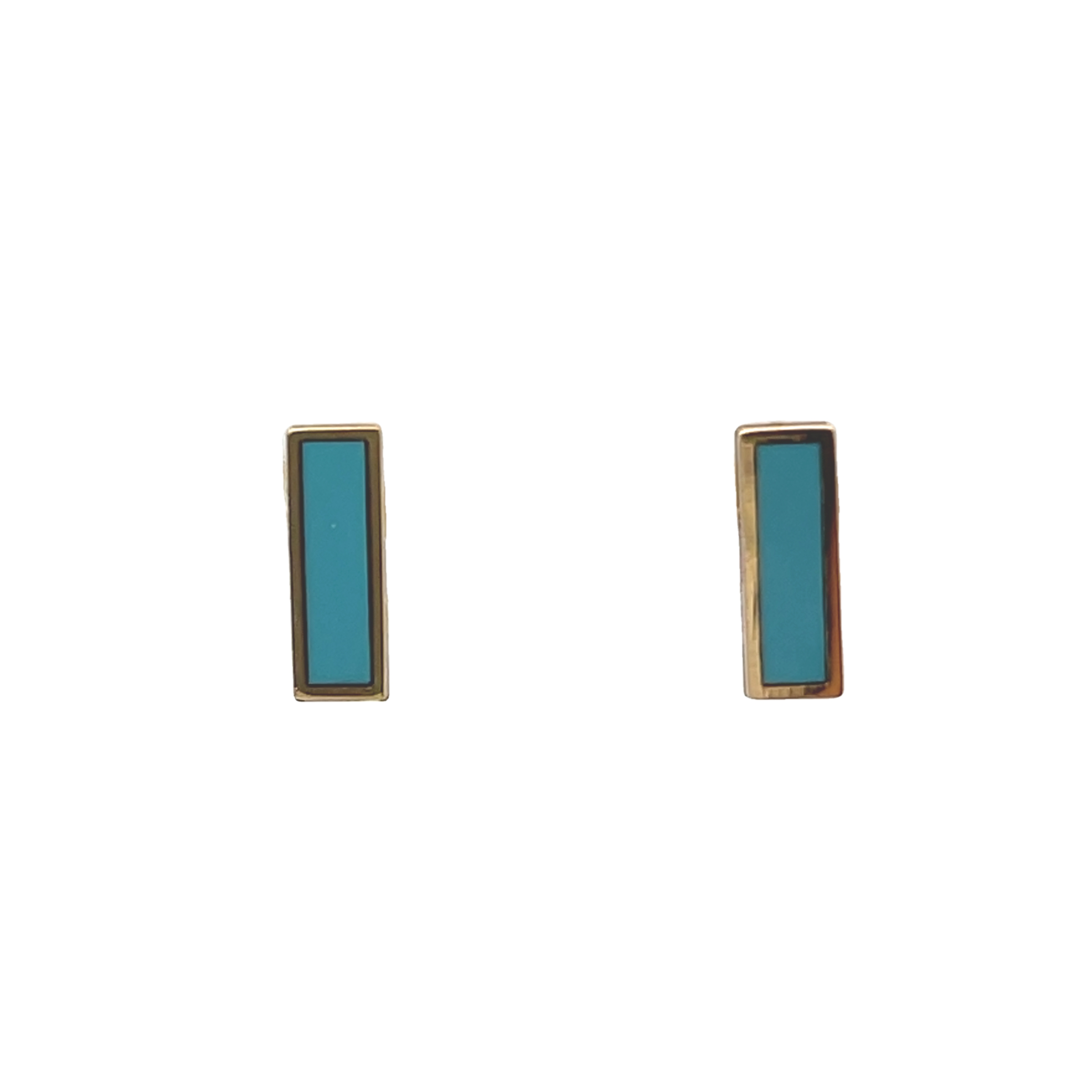 14k Yellow Gold Tuorquise Bar Stud Earrings