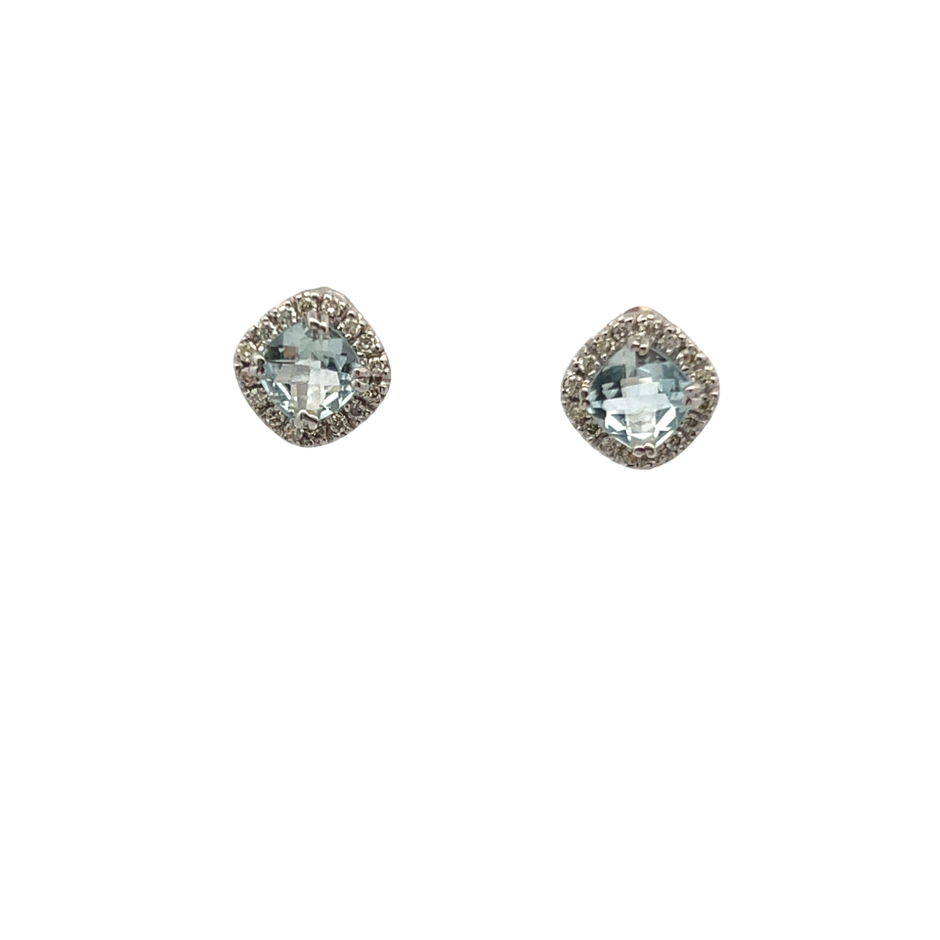 14k White Gold Aquamarine And Diamond Stud Earrings