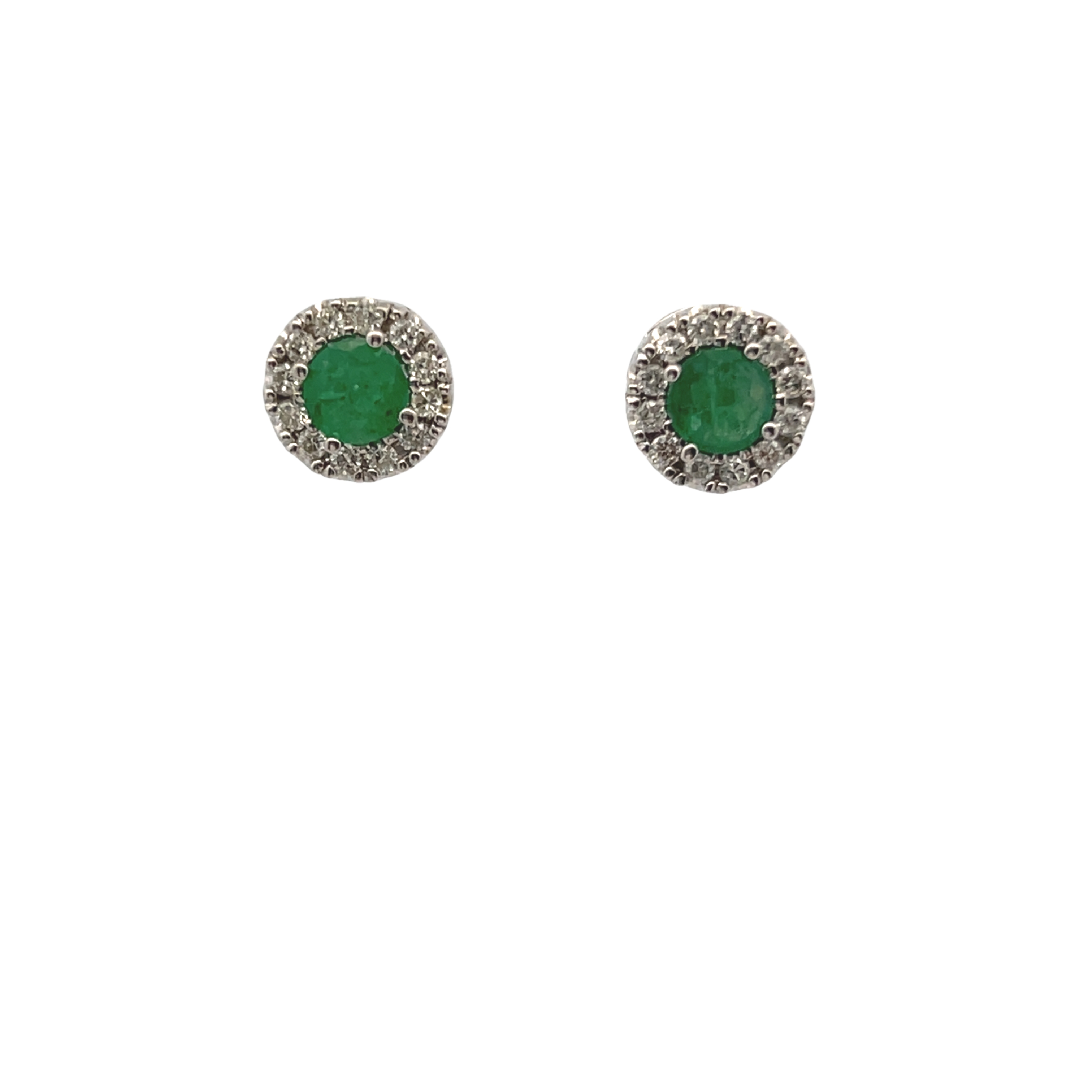 14k White Gold Emerald Halo Stud Earrings