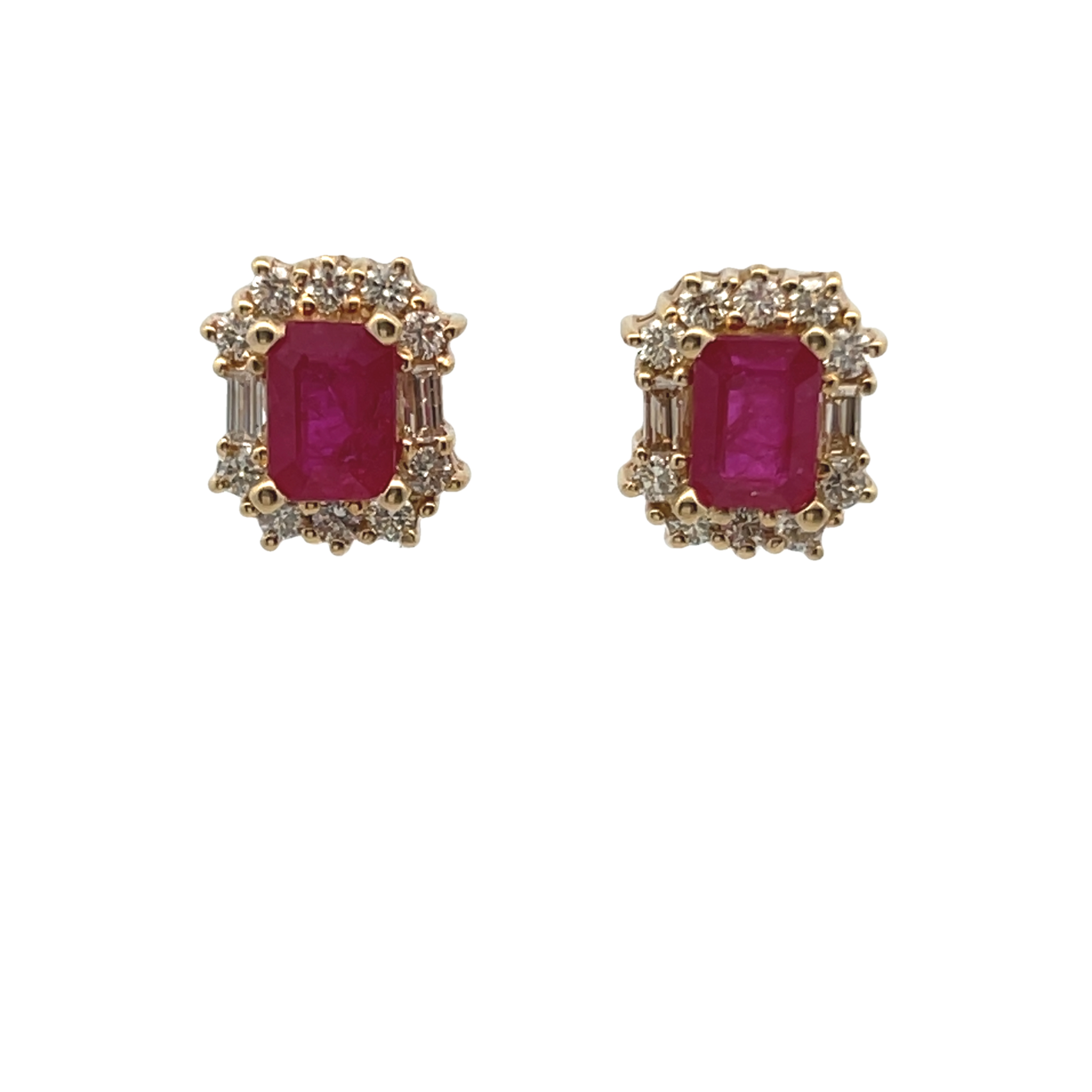 14k Yellow Gold Ruby And Diamond Earrings