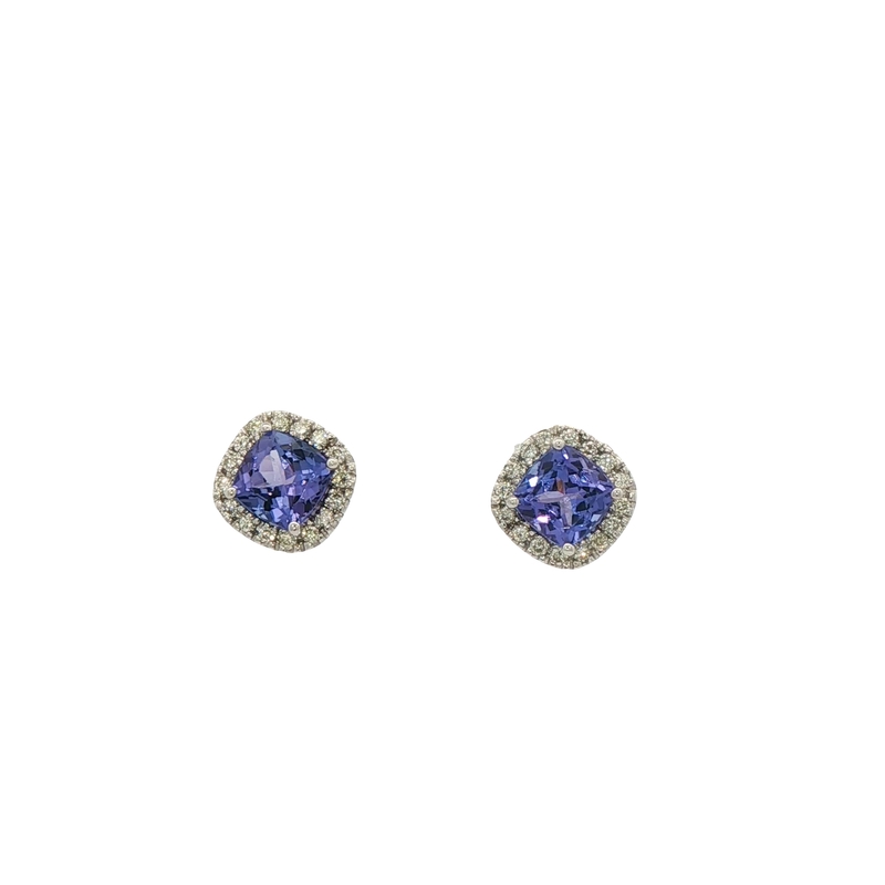 14k White Gold Tanzanite And Diamond Stud Earrings