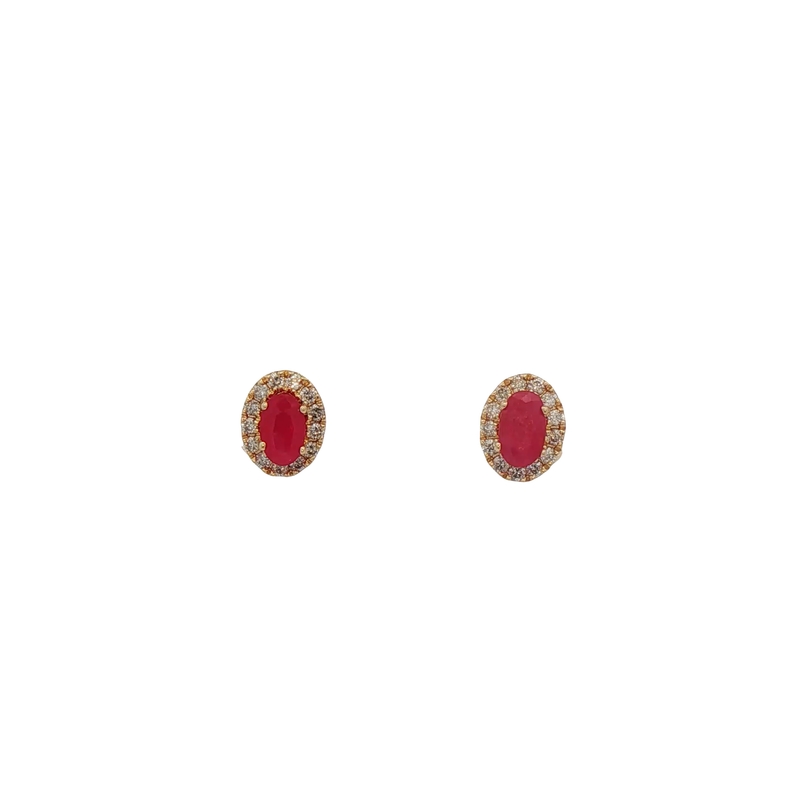 14k Yellow Gold Ruby And Diamond Stud Earrings