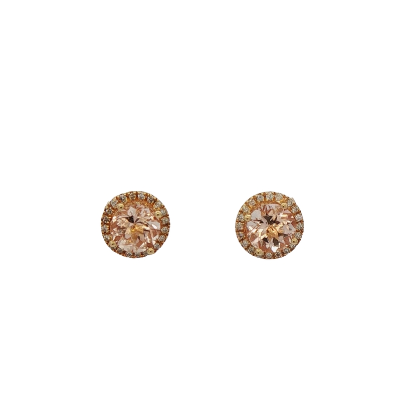 14k Yellow Gold Morganite And Diamond Stud Earrings
