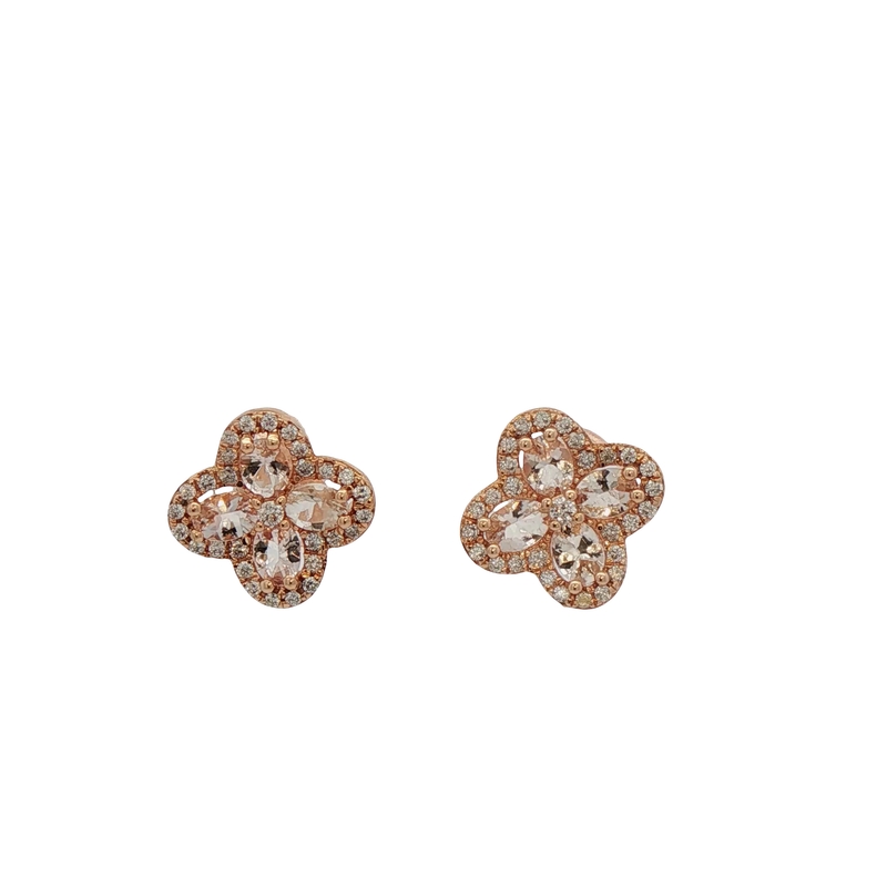 14k Yellow Gold Morganite And Diamond Stud Earrings