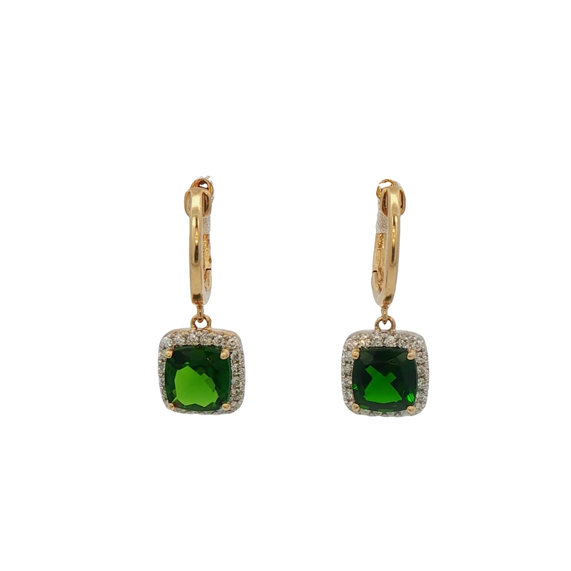 14k Yellow Gold Chrome Diopsides And Diamond Dangle Earrings