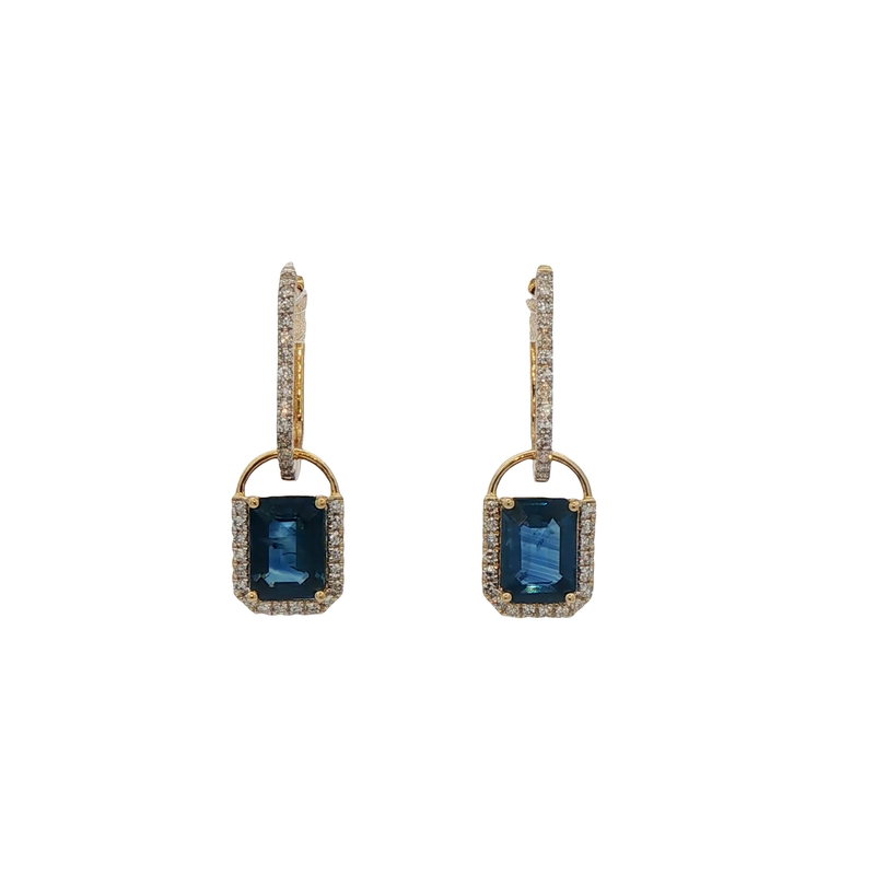 14k Yellow Gold Sapphire And Diamond Dangle Earrings