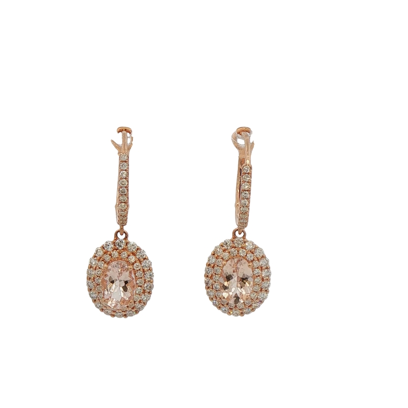 14k Rose Gold Morganite And Diamond Dangle Earrings