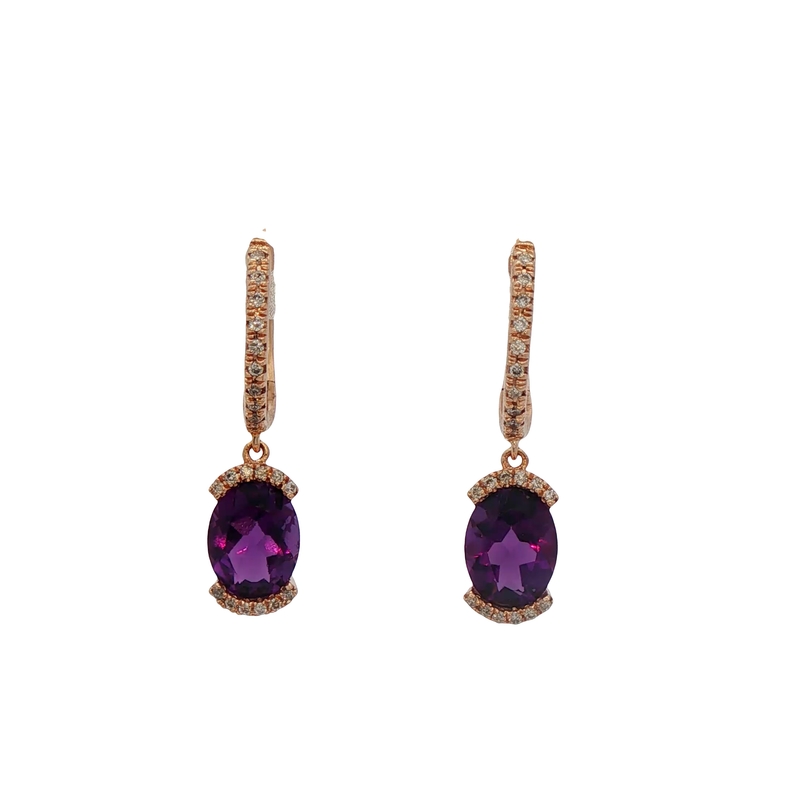14k Yellow Gold Amethyst And Diamond Dangle Earrings