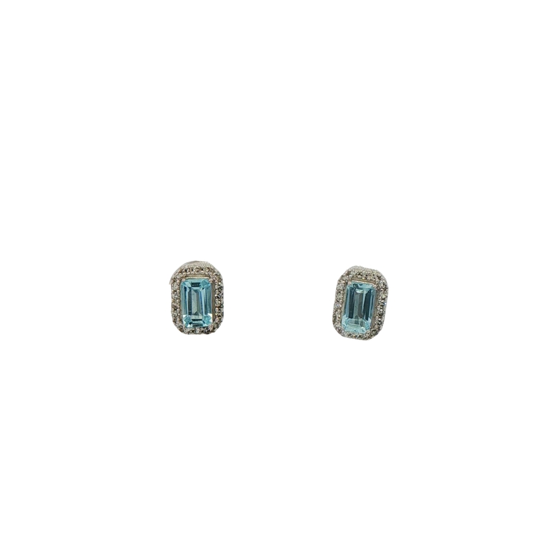 14k White Gold Sapphire And Diamond Stud Earrings