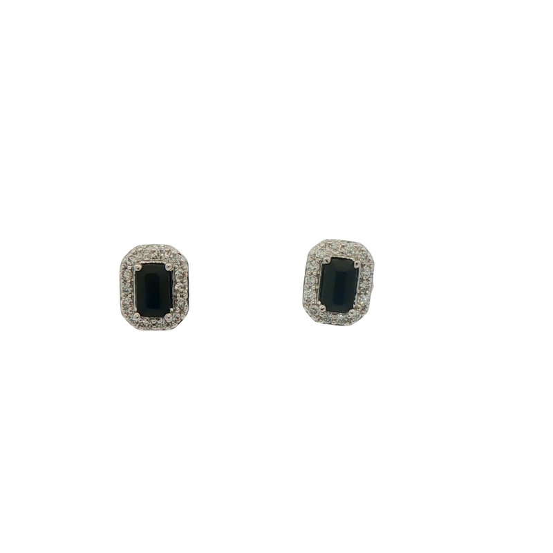14k White Gold Sapphire And Diamond Stud Earrings