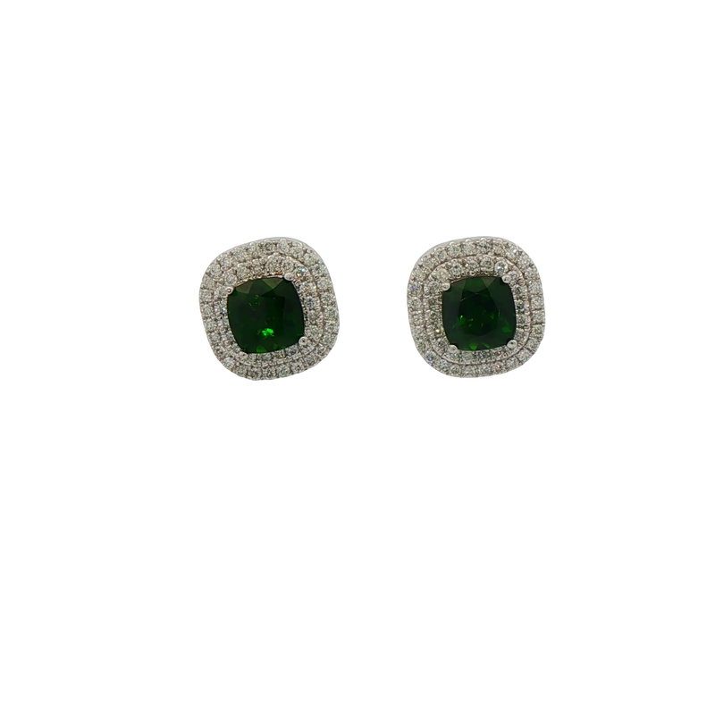 14k White Gold Russalite And Diamond Stud Earrings