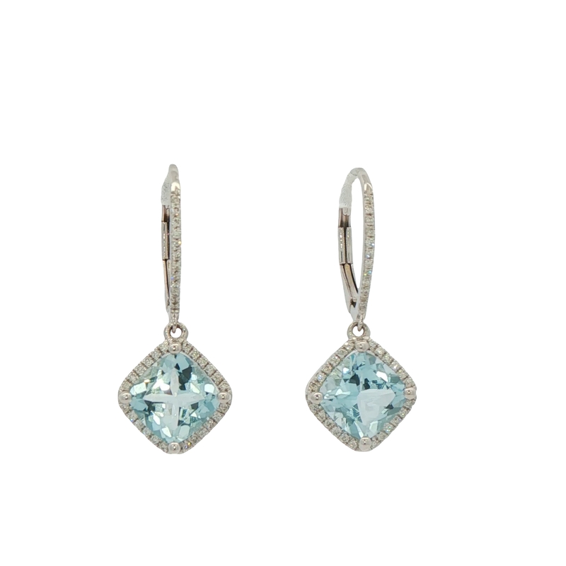 14k White Gold Aquamarine And Diamond Dangle Earrings