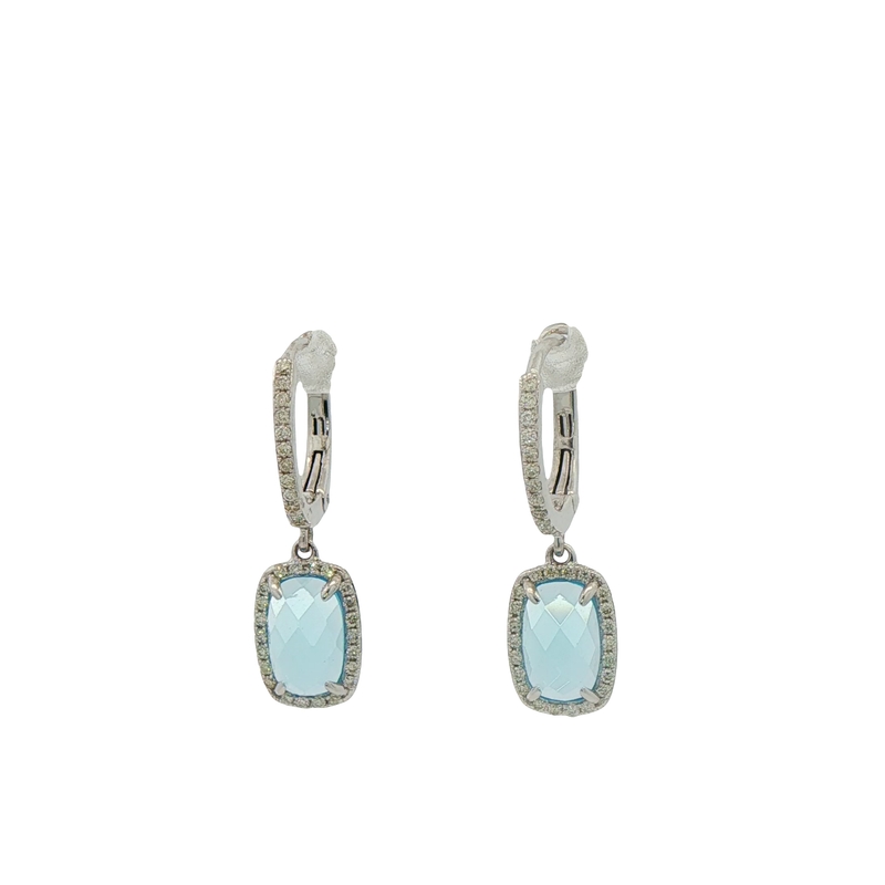 14k White Gold Blue Topaz And Diamond Dangle Earrings
