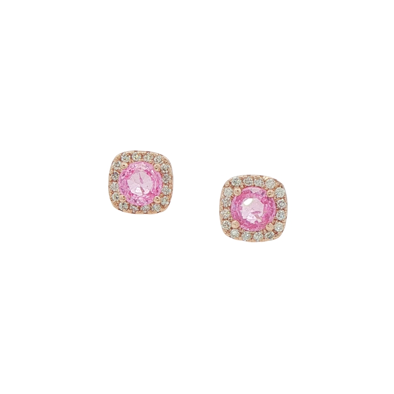 14k Rose Gold Pink Sapphire And Diamond Earrings