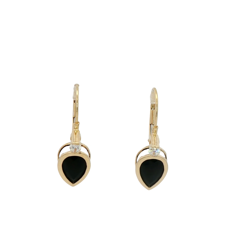 14k Yellow Gold Black Onyx And Diamond Earrings