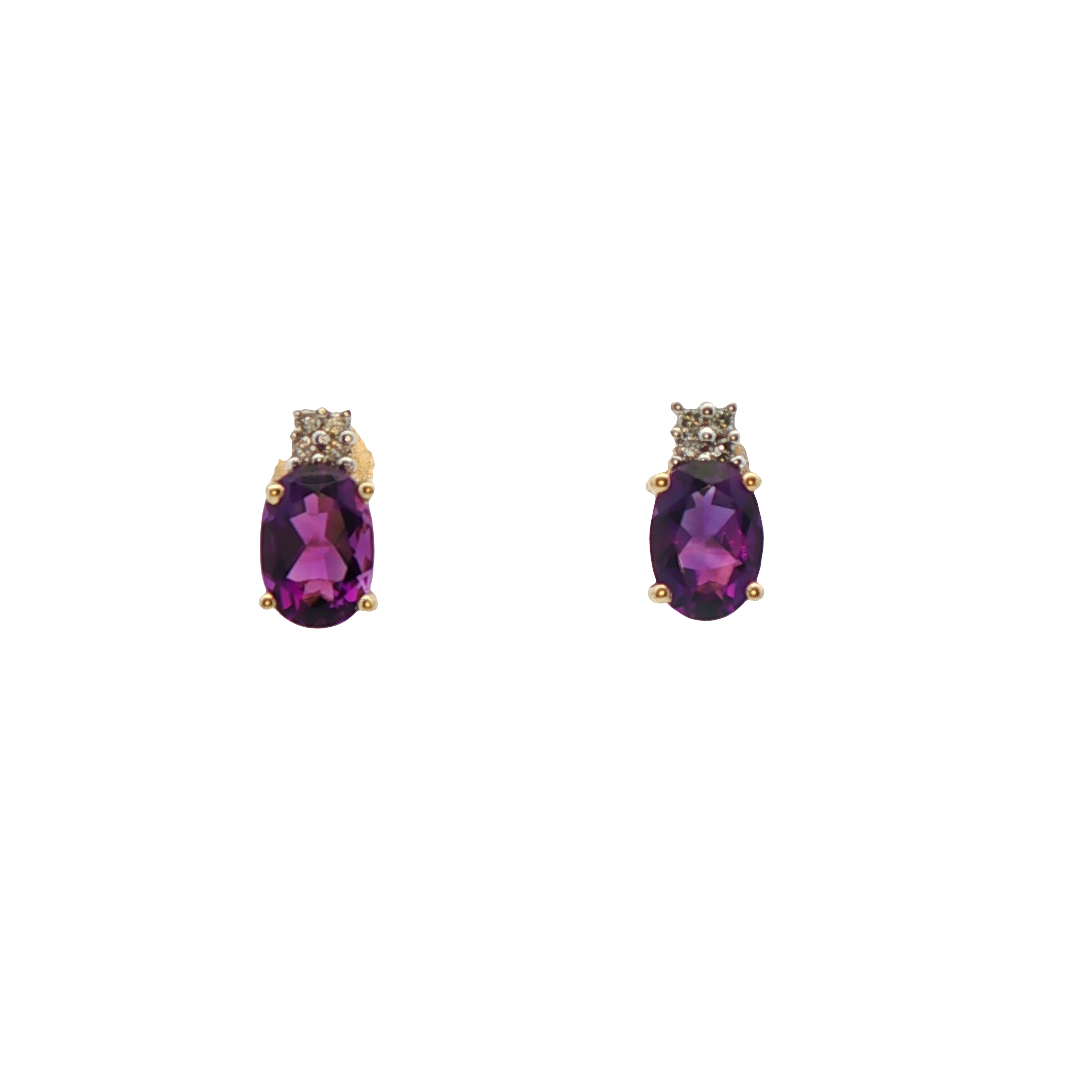 14k Yellow Gold Amethyst And Diamond Earrings