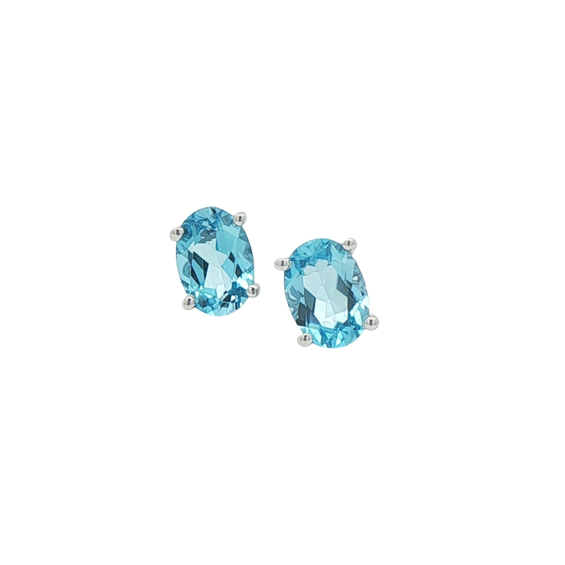 14k White Gold Swiss Blue Topaz Studs