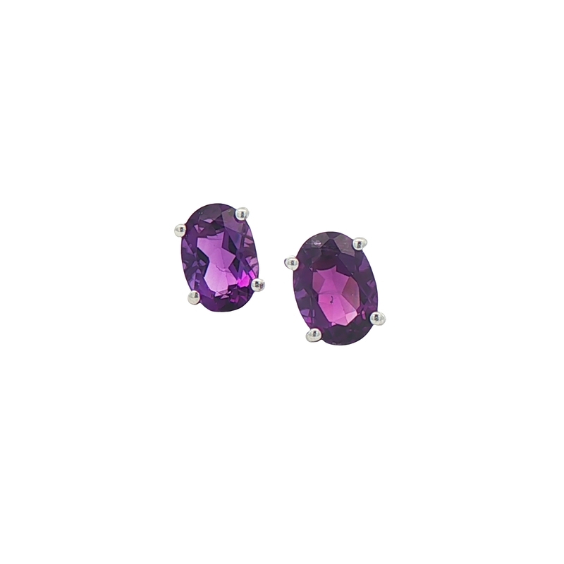 14k White Gold Amethyst Stud Earrings