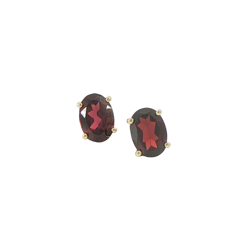14k Yellow Gold Garnet Stud Earrings