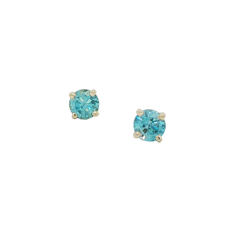 14k Yellow Gold Blue Zircon Stud Earrings