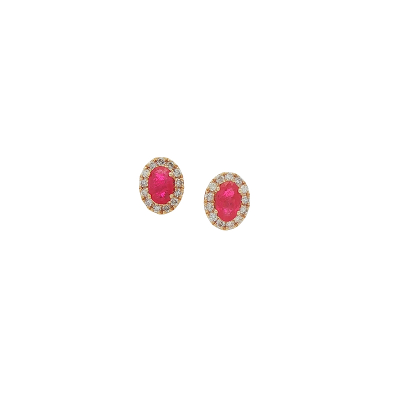 14k Yellow Gold Ruby And Diamond Stud Earrings