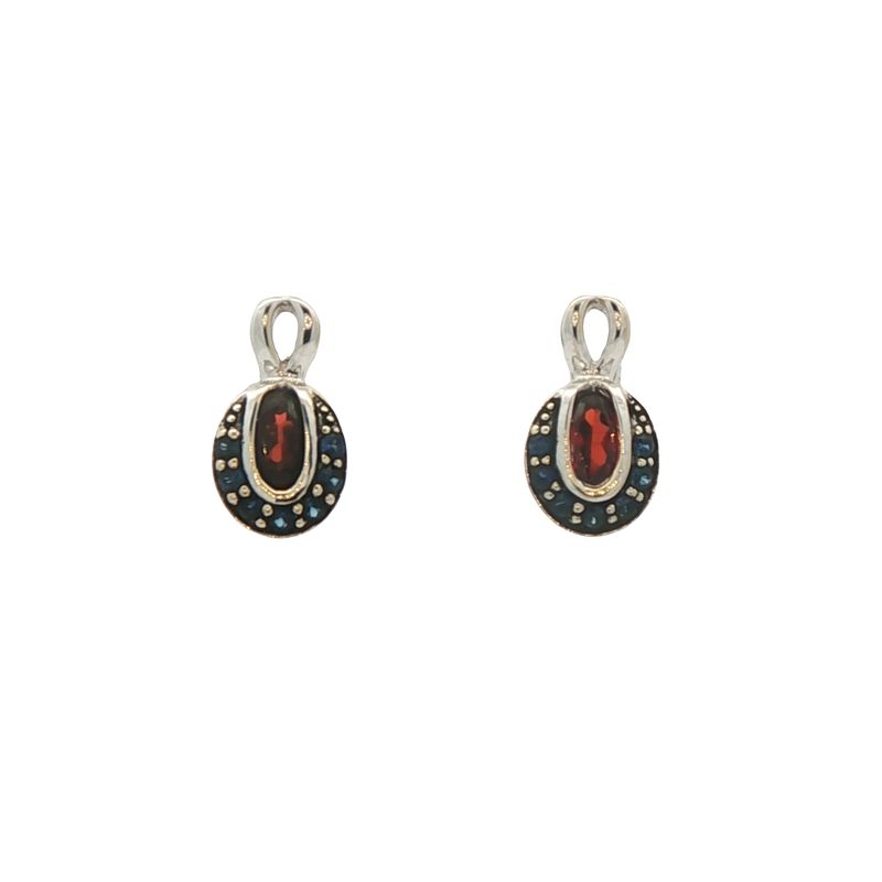 14k White Gold Garnet And Sapphire Earrings