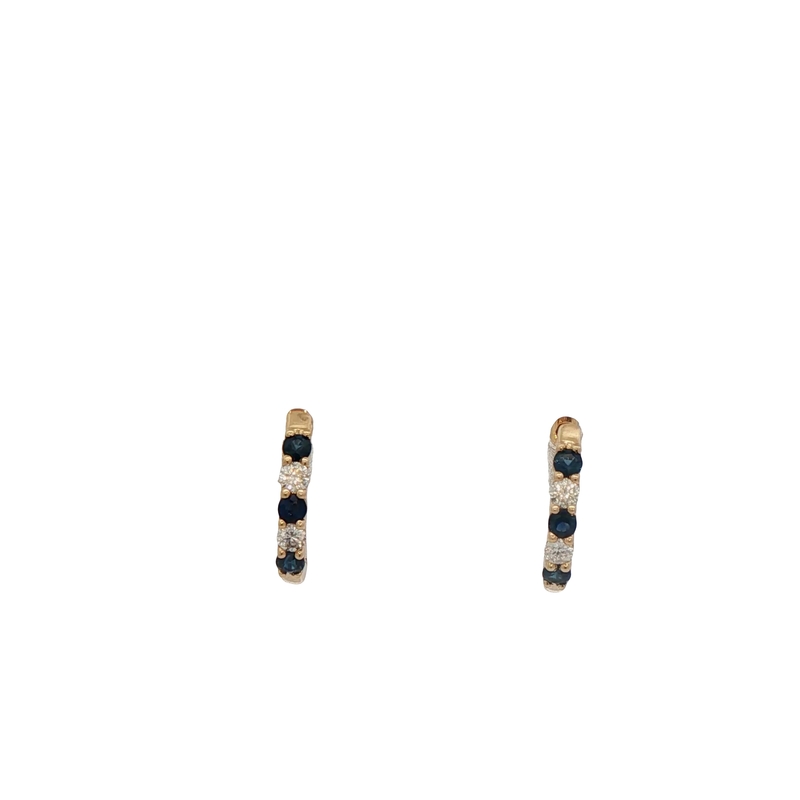 14k Yellow Gold Sapphire And Diamond Huggie Earrings