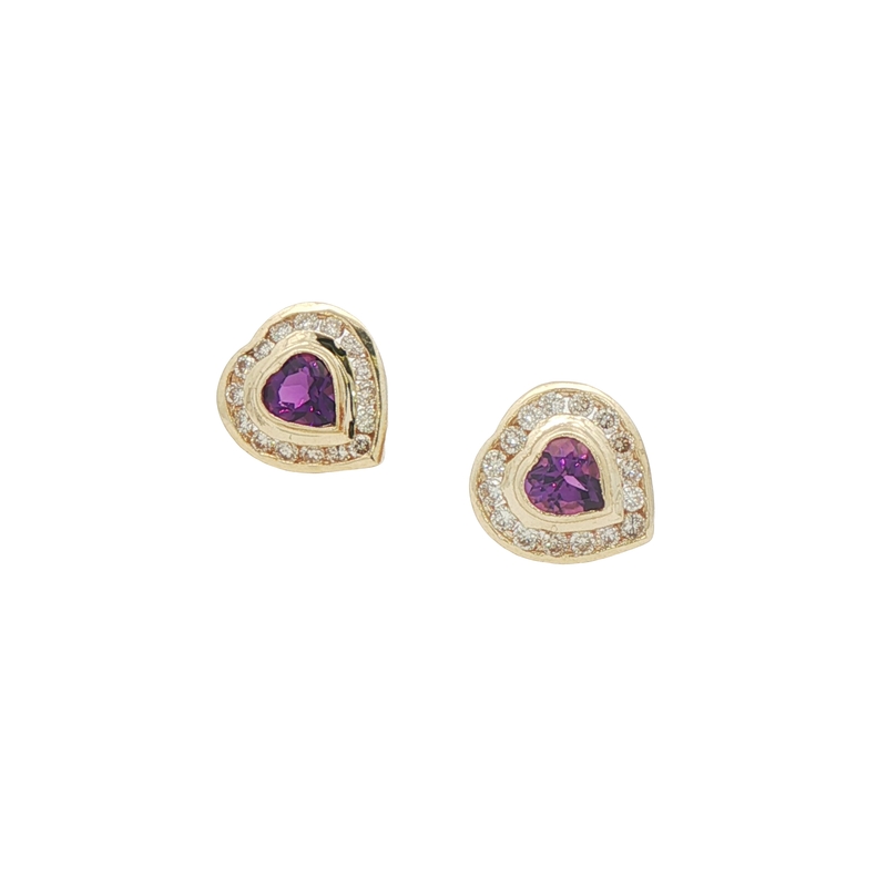 14k Yellow Gold Amethyst And Diamond Earrings
