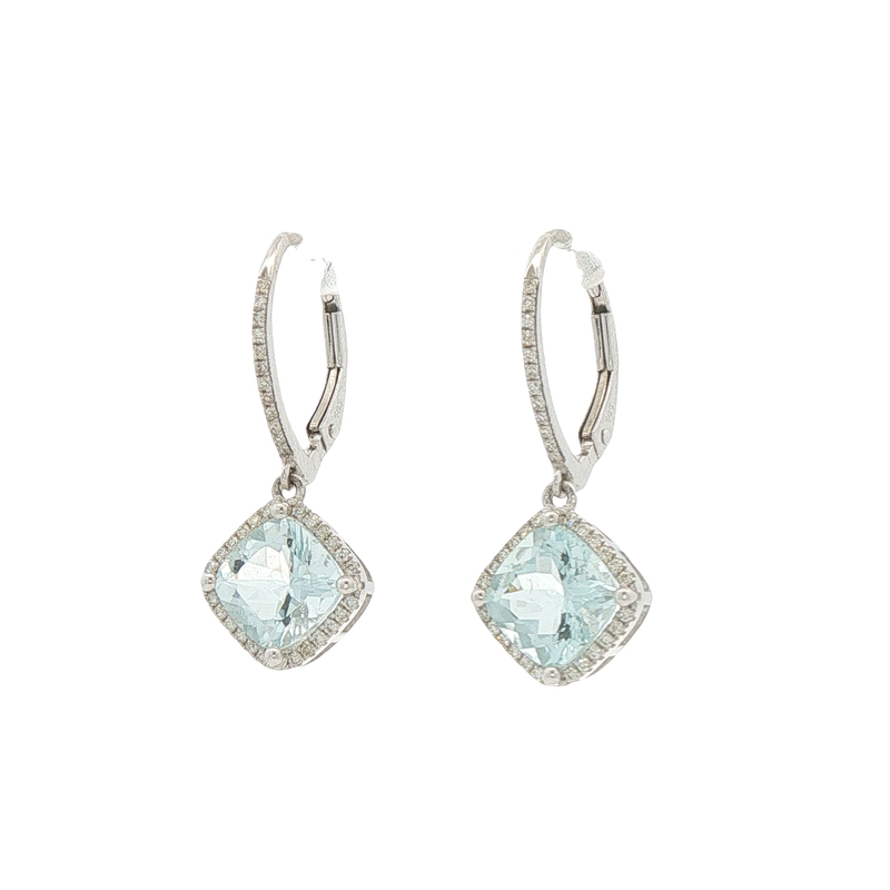 14k White Gold Aquamarine And Diamond Dangle Earrings