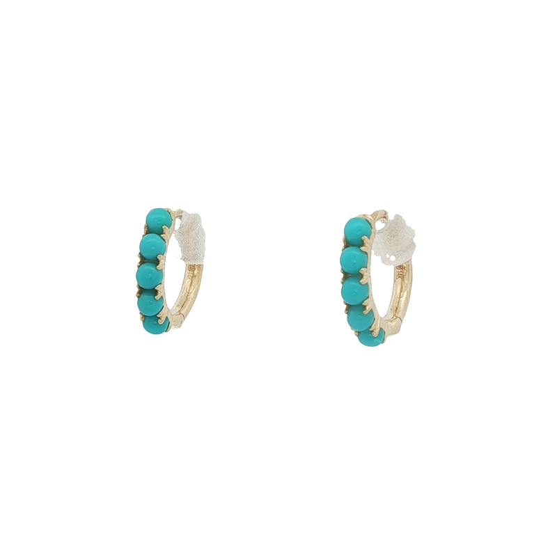 14k Yellow Gold Turquoise Bead Huggie Earrings