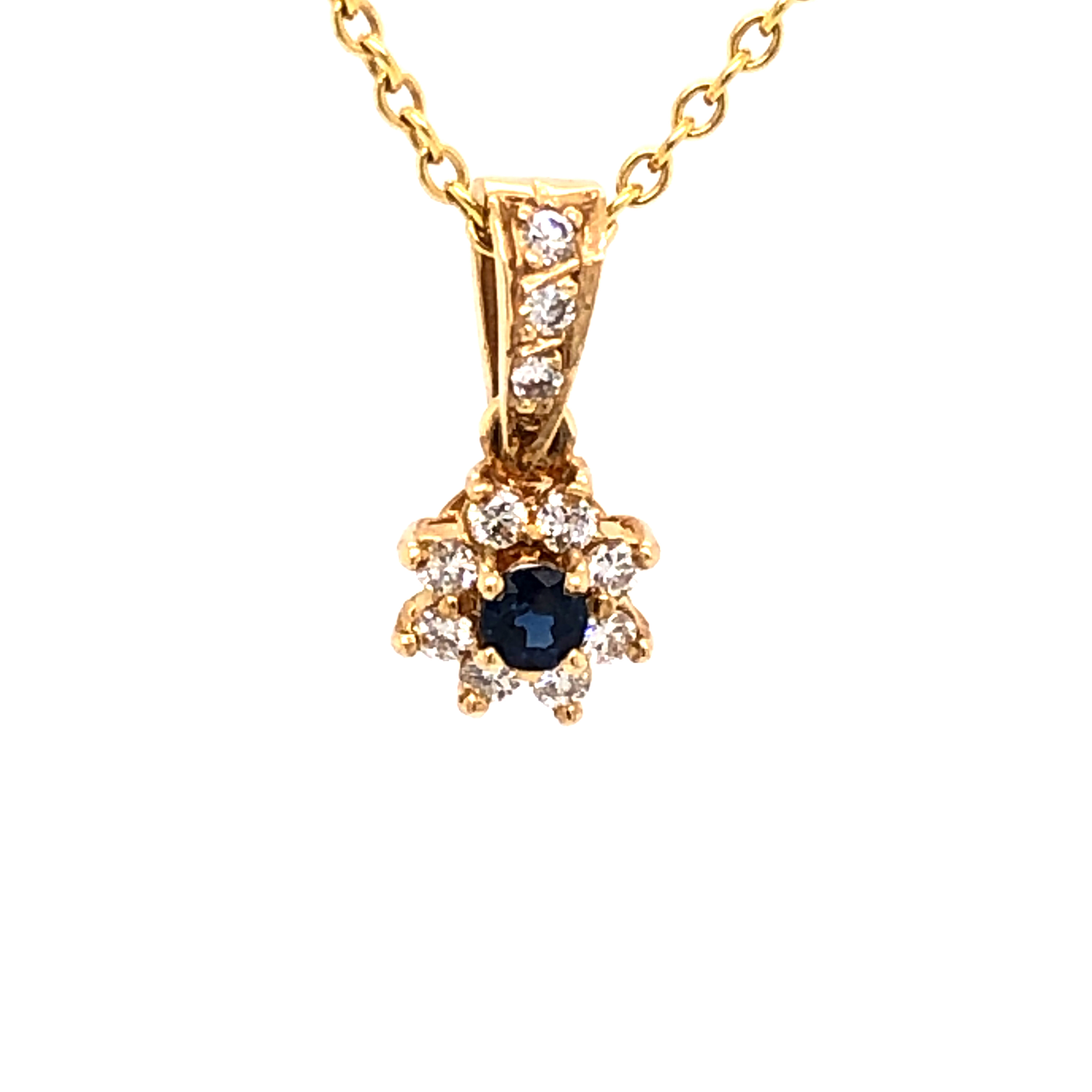 14k Yellow Gold Sapphire And Diamond Pendant