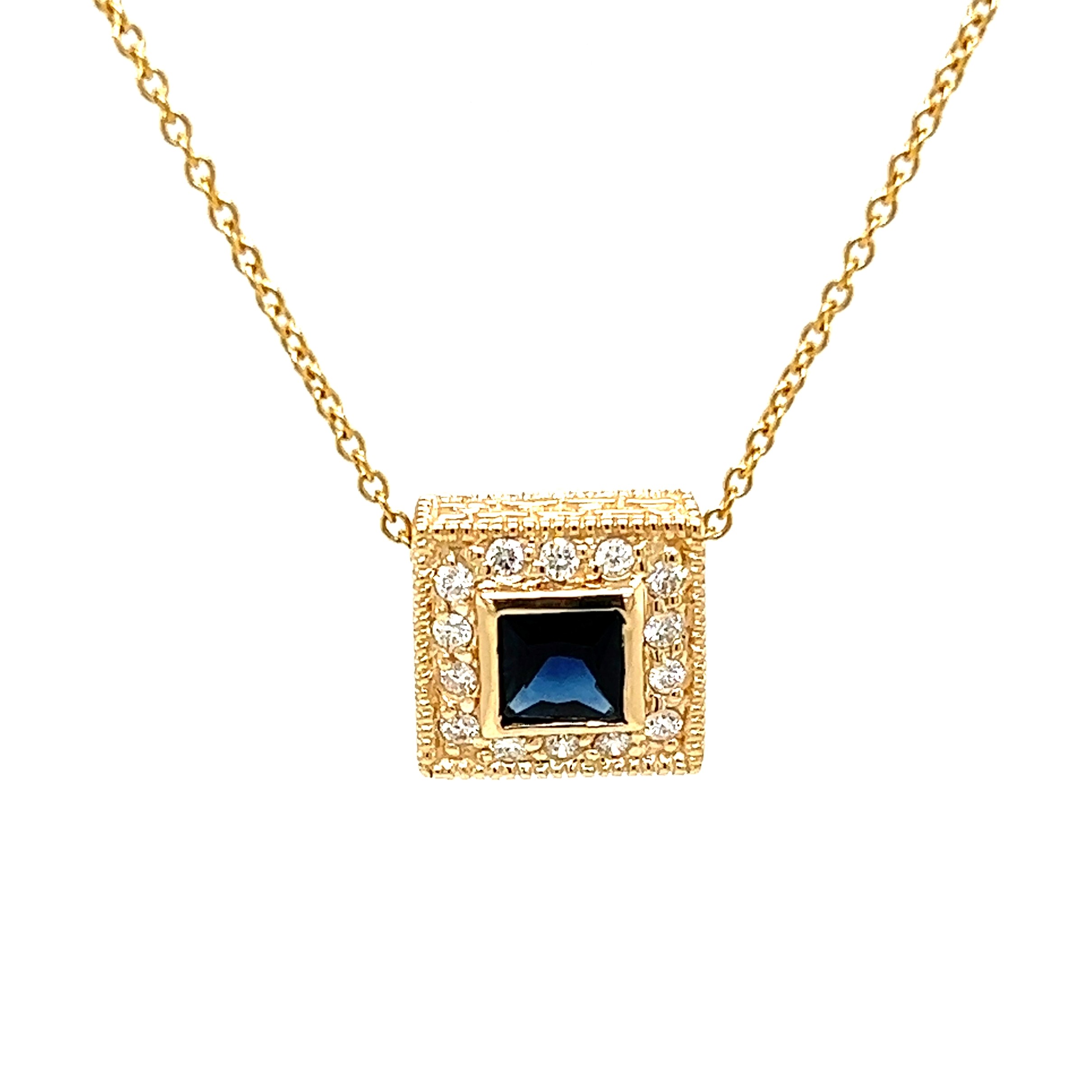 14k Yellow Gold Sapphire And Diamond Pendant