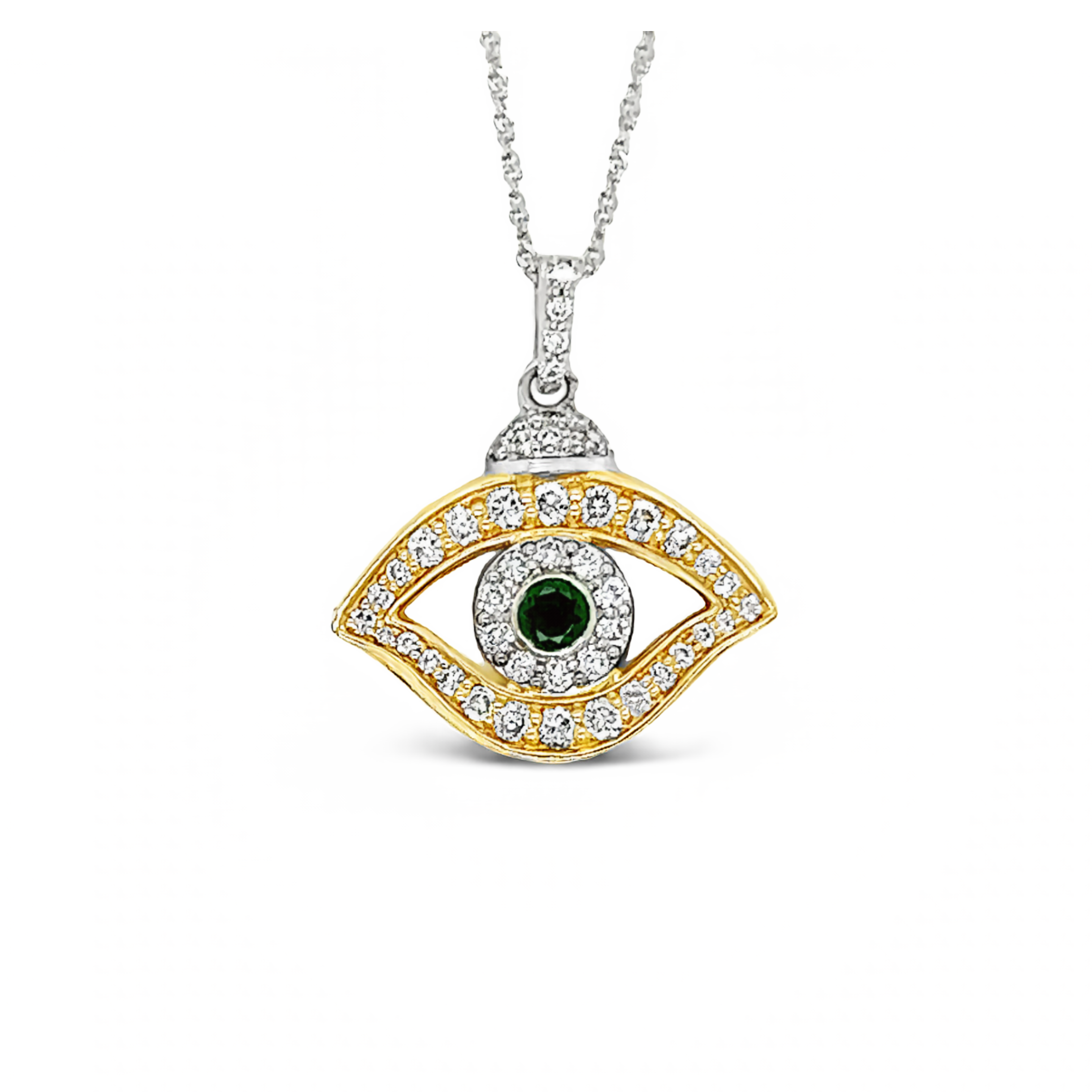 Yellow 14 Karat Statement Pendant With 48=0.53Tw Round Brilliant G SI Diamonds And One 0.14Ct Round Tsavorite Garnet